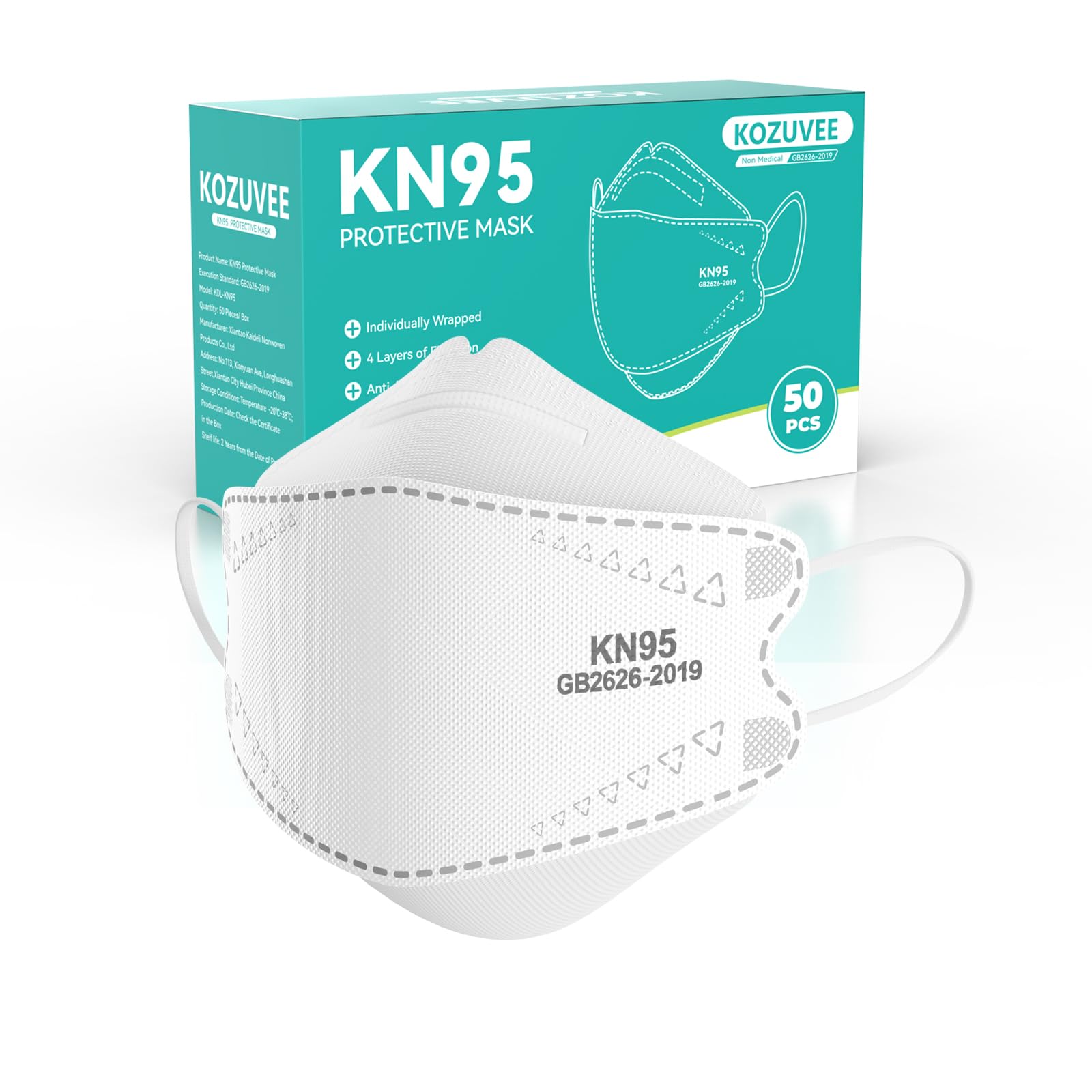 KN95 Face Masks Black for Adults, Individually Wrapped, Breathable Disposable KN95 Mask with Elastic Ear Loop