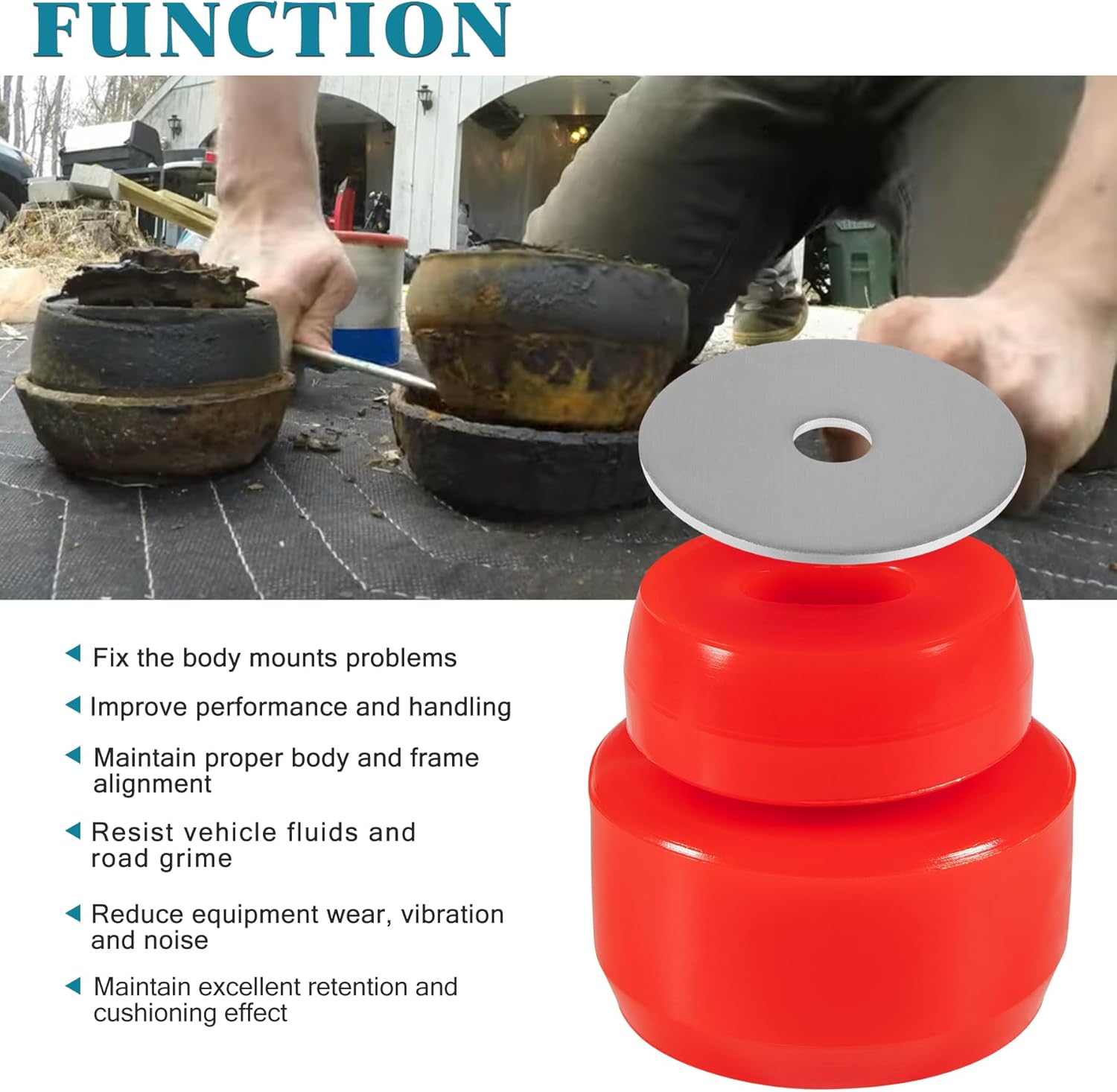 7-141 Body and Cab Mount Bushing Kit Compatible with Chevy Silverado & Sierra 1500 2500 2WD 4WD 1999-2014 Polyurethane Body Cab Mounts + Washers Red (24PCS)