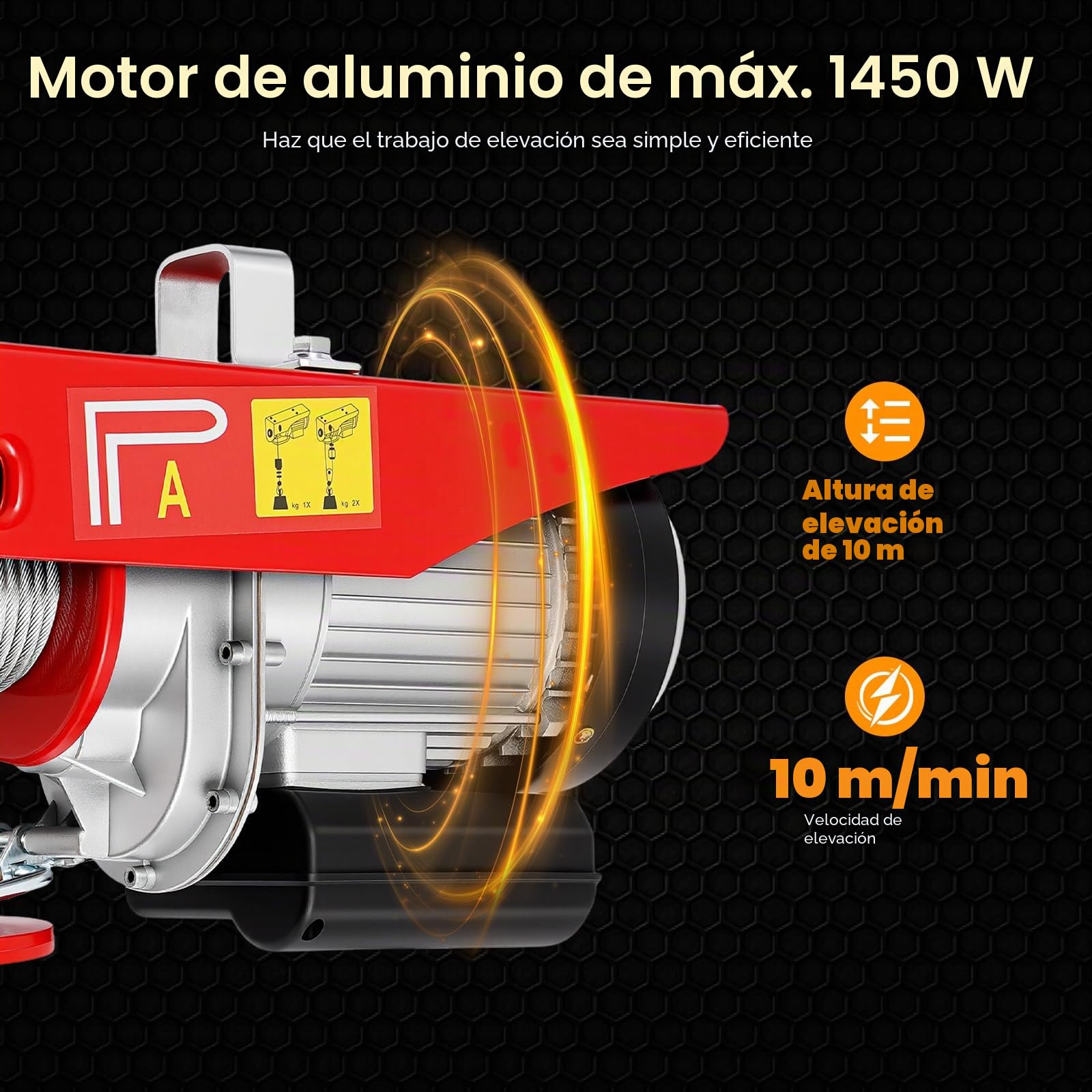 Cabrestante eléctrico Poyujkyhr de 800 kg con doble cuerda, 10 m de altura de elevación, motor de 1350 W, polea con control remoto, velocidad de elevación de 10 m/min, cabrestante de cadena para