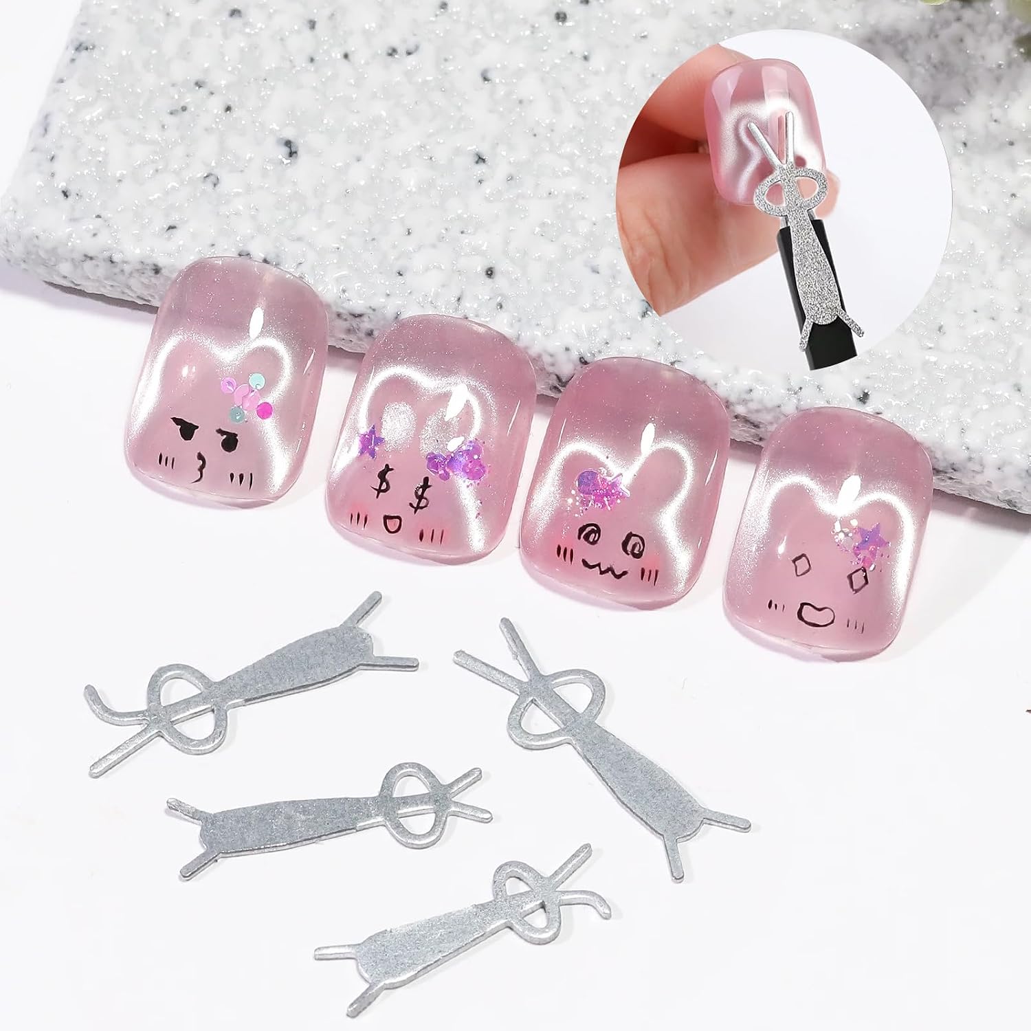 WOKOTO 1 Pcs Large Rectangle Cat Eye Magnet For Nails With 4 Pcs Rabbit Shape Magnetic Effect Stencil, Powerful Magnetism Cat Eye Nail Magnets For Nail Art Magnetic Sticks, Rabbit Magnet For Nails