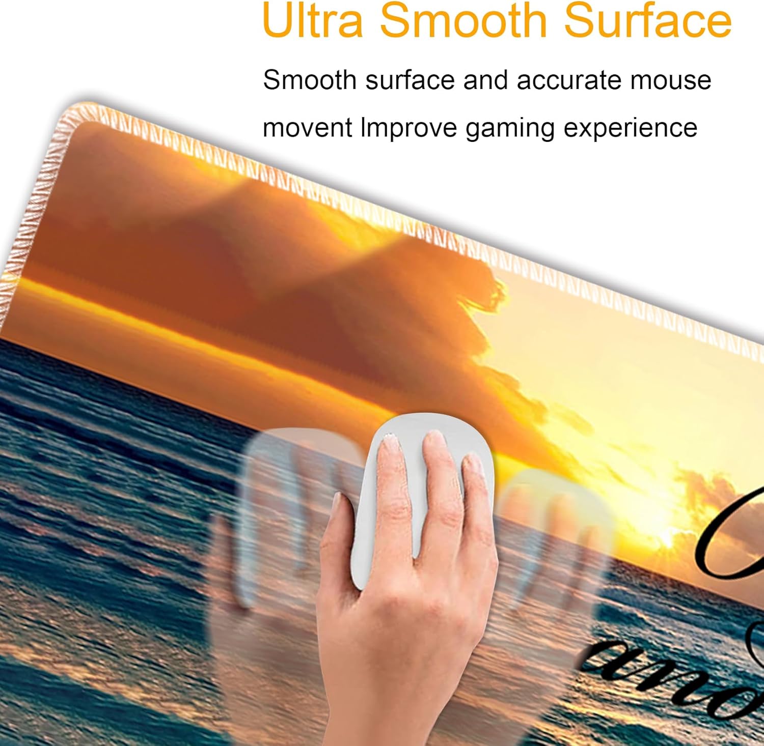 Large XXL Gaming Table Mat 31.5 "x 11.8", Ergonomic Mouse Wrist Pad and Coaster Set, Non-Slip Base, Memory Foam, Office and Home Pain Relief - Sunset Beach