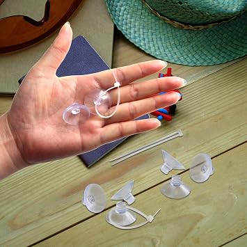 FEBSNOW Aquarium Suction Cups with Ties, Fish Tank Plant Holders | 20 Pack Clear Suction Cups, 30 Pcs Adjustable Cable Ties, for Aquarium Fish Tank Plants Moss Shrimp Nest, Strong Grip Hold