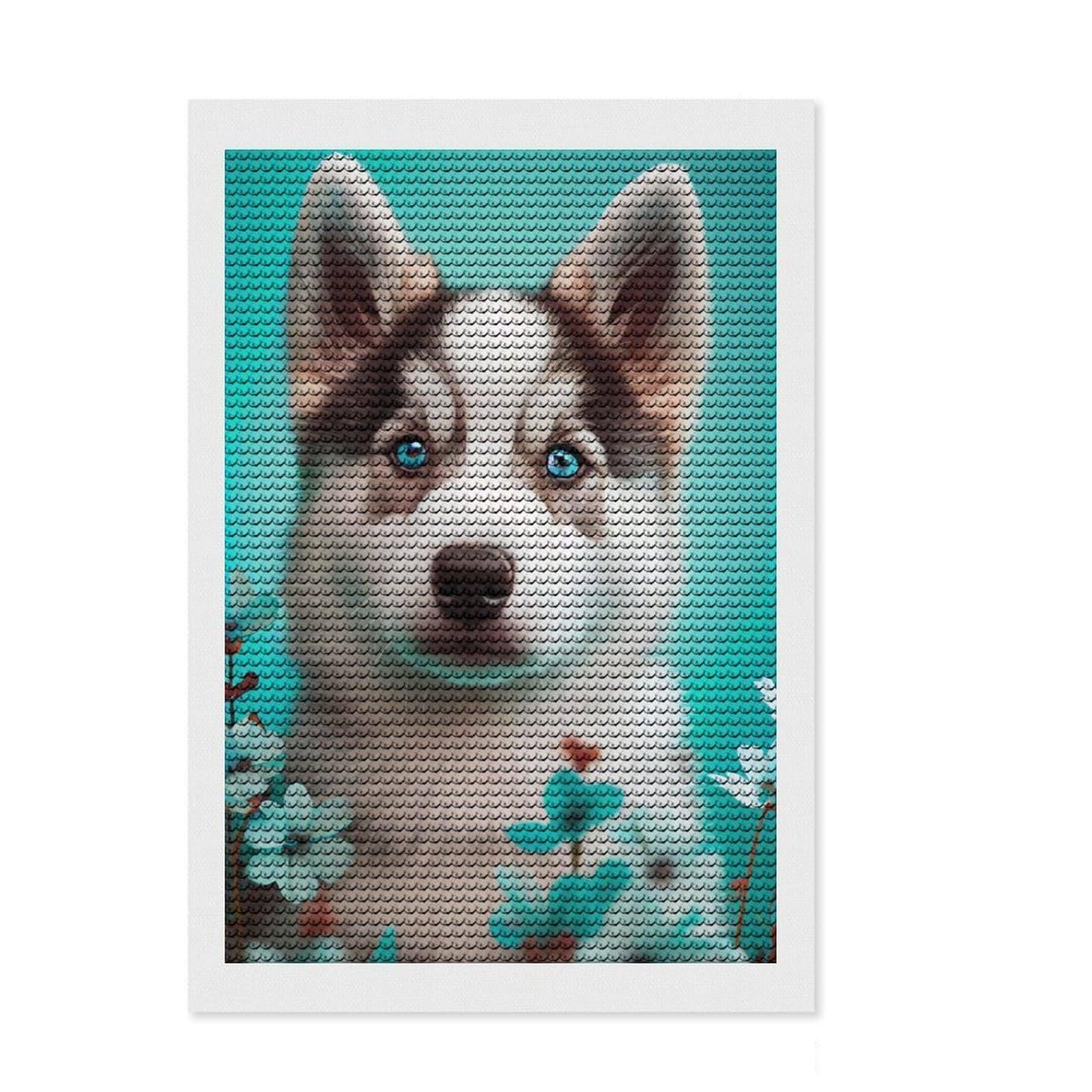 Junmoney Husky Cute Poppy Diamond Painting Set 8"x12", for Women, Easy to Enjoy, Cosy Home Accent, Festive Craft Gift, Simple to Start