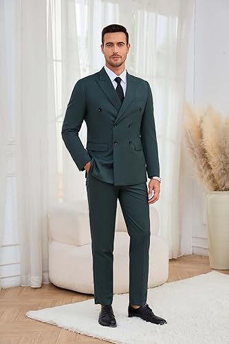 Miniatura 9 de Wangyue Trajes para hombre, traje de doble botonadura para hombre, ajuste delgado, 2 piezas, para boda, baile de graduación, blazer de doble
