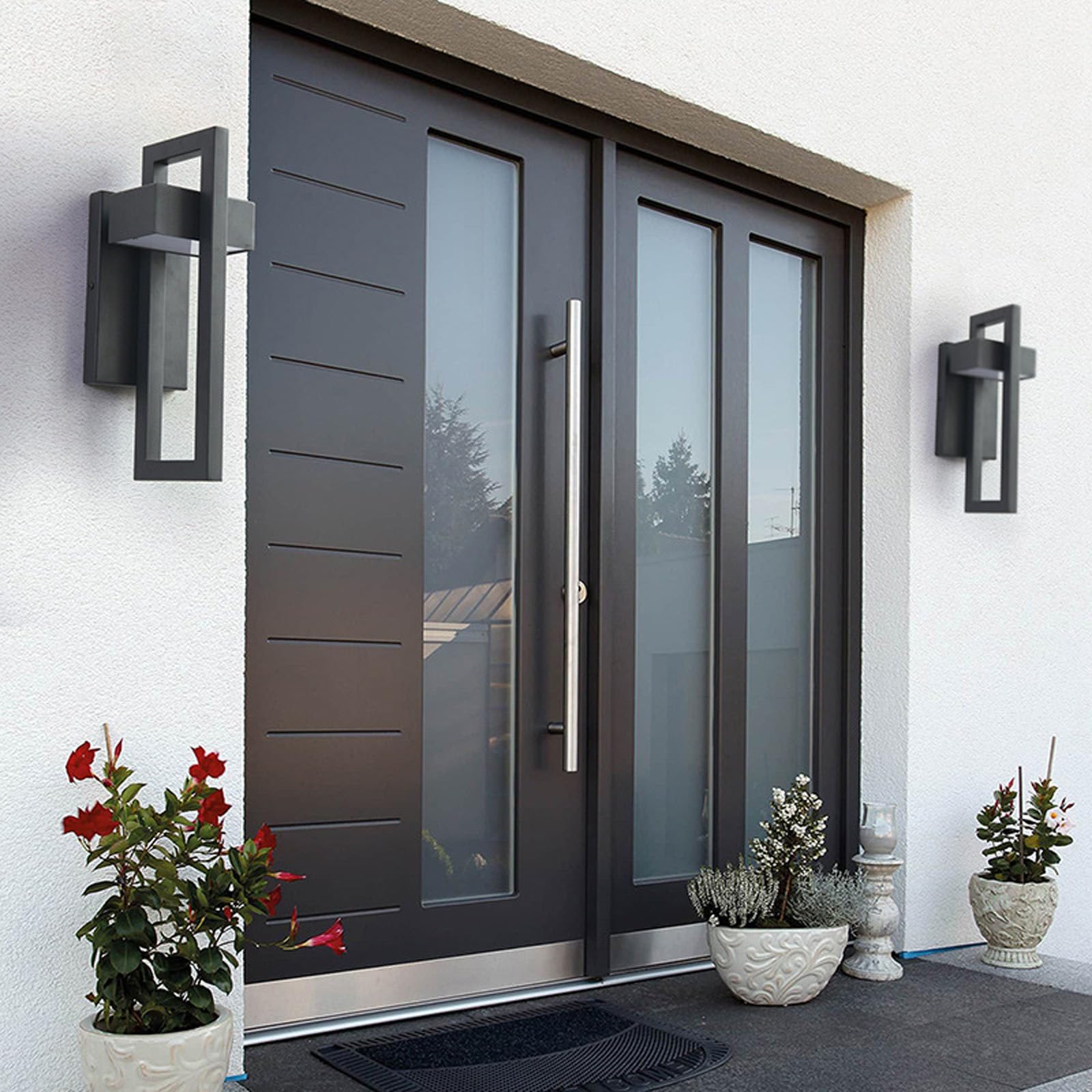 LED Esterno Applique da Parete Impermeabile IP65 Metallo Lampada da Parete Moderna Nero Iluminazioni per Pareti Interno/Esterni per Corridoio Balcone Giardino Terrazzo (Nero Luce Naturale,35cm)