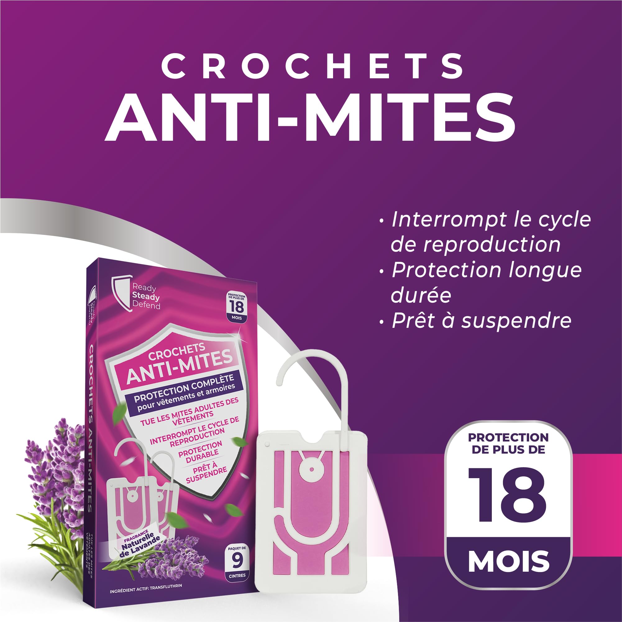 Anti-mites Vêtements Parfum Lavande 9 Textiles Protection 2 Mois
