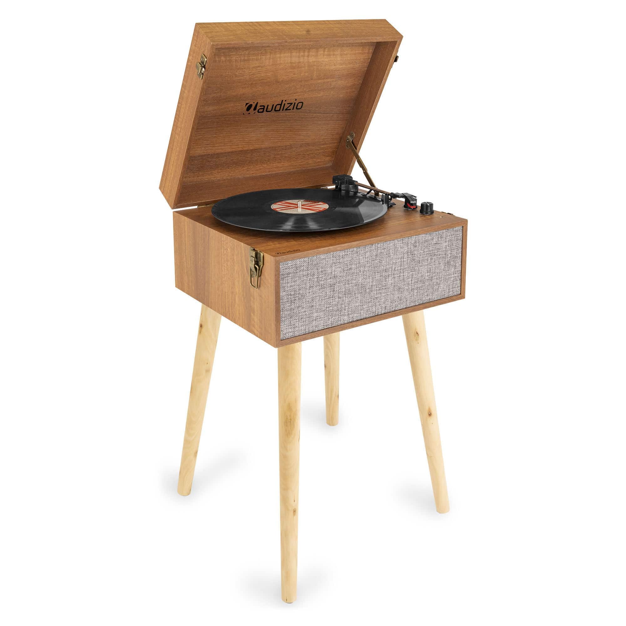 Audizio Fremont Retro Record Player with Legs, Bluetooth Input/Output, Vinyl to MP3 Recording, Removable Stand, Built-in Stereo Speakers, Vinyl Turntable on Legs for Home Use