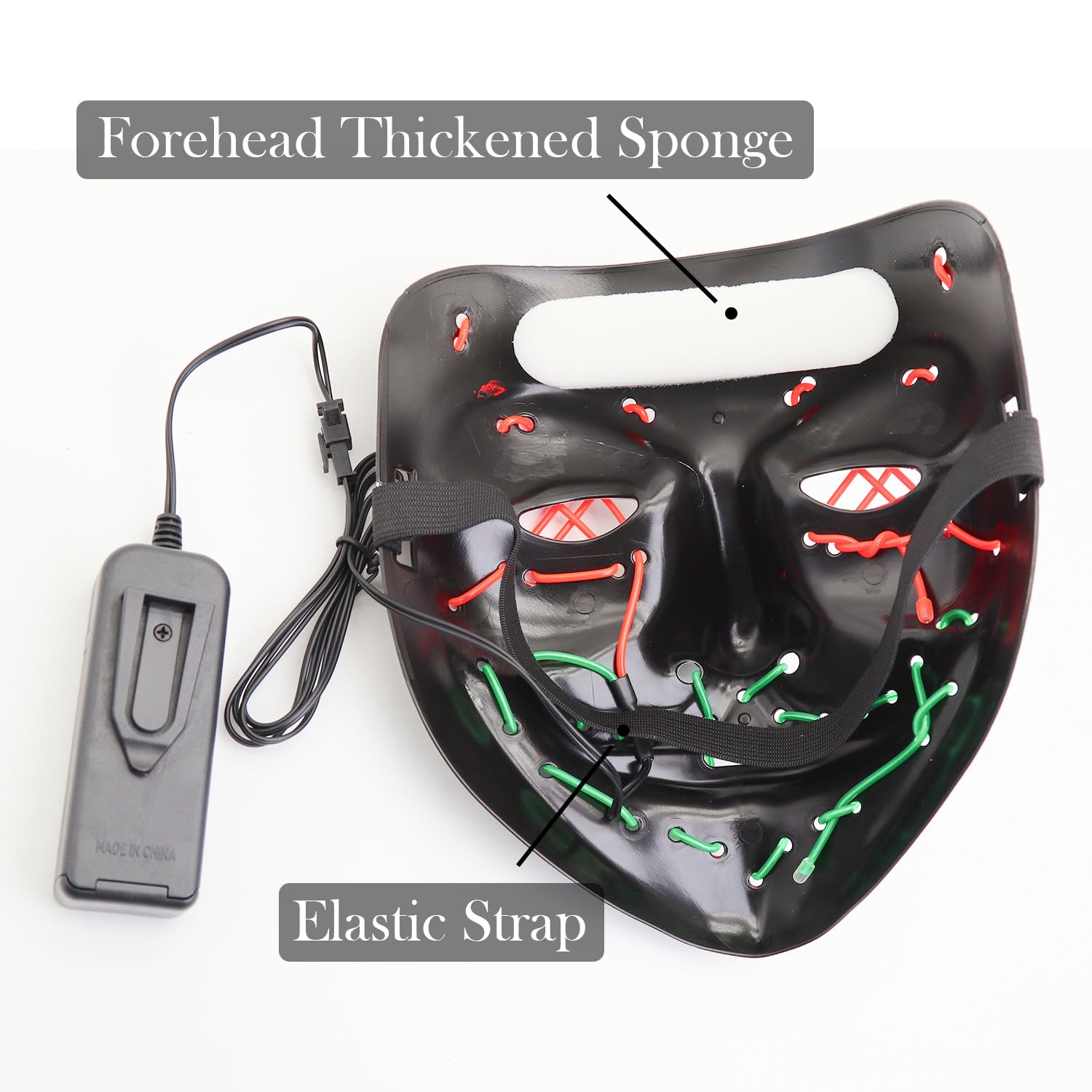 Halloween Mask with LED Lights - Scary Light-Up Mask for Costume Parties Cosplay, Masquerade & Carnival Festivals (black D) - Image 4