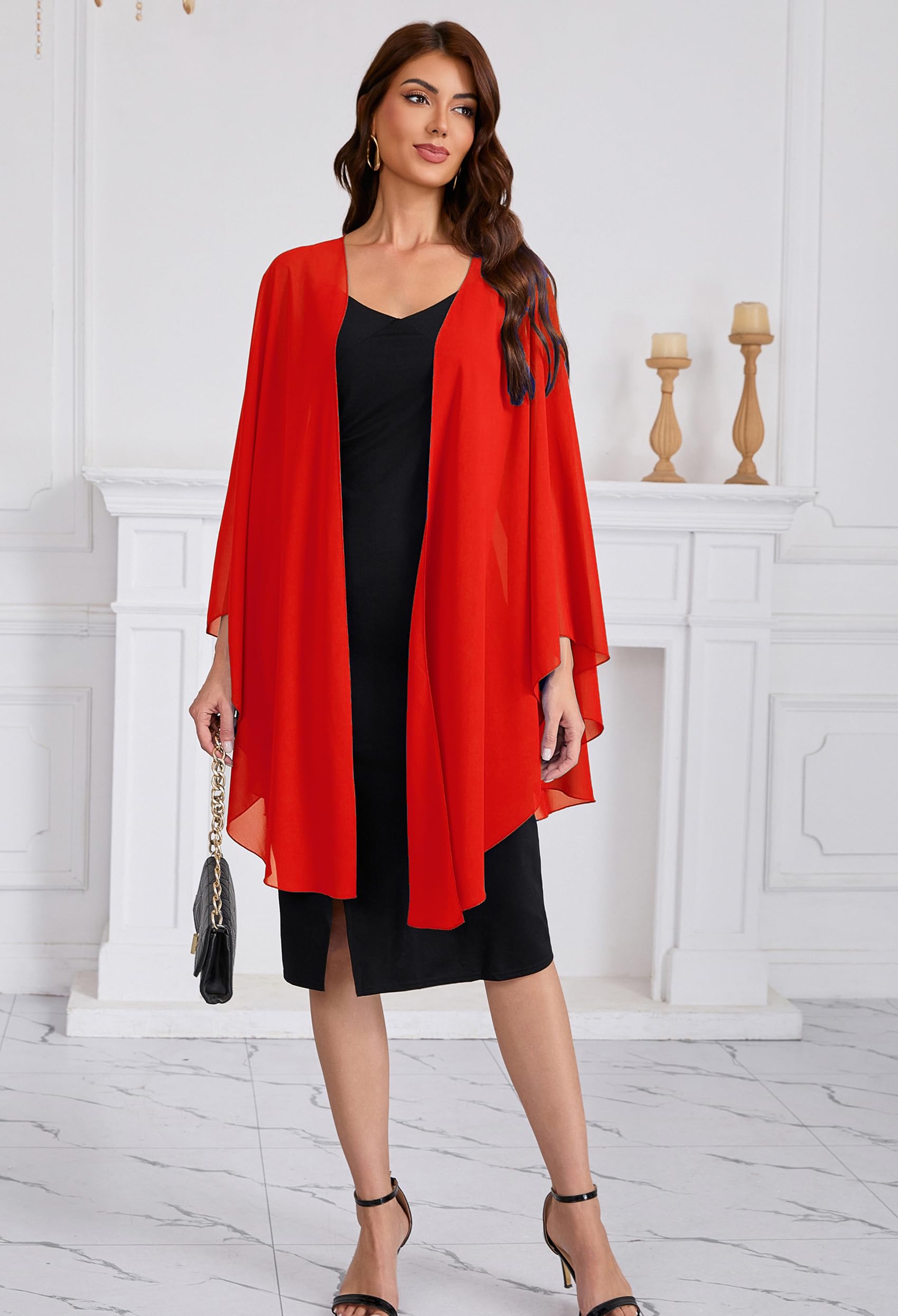 Women's Shawls and Wraps for Evening Dress Chiffon Scarf Soft Elegant Pashmina Wedding Bridal Scarve (Red)