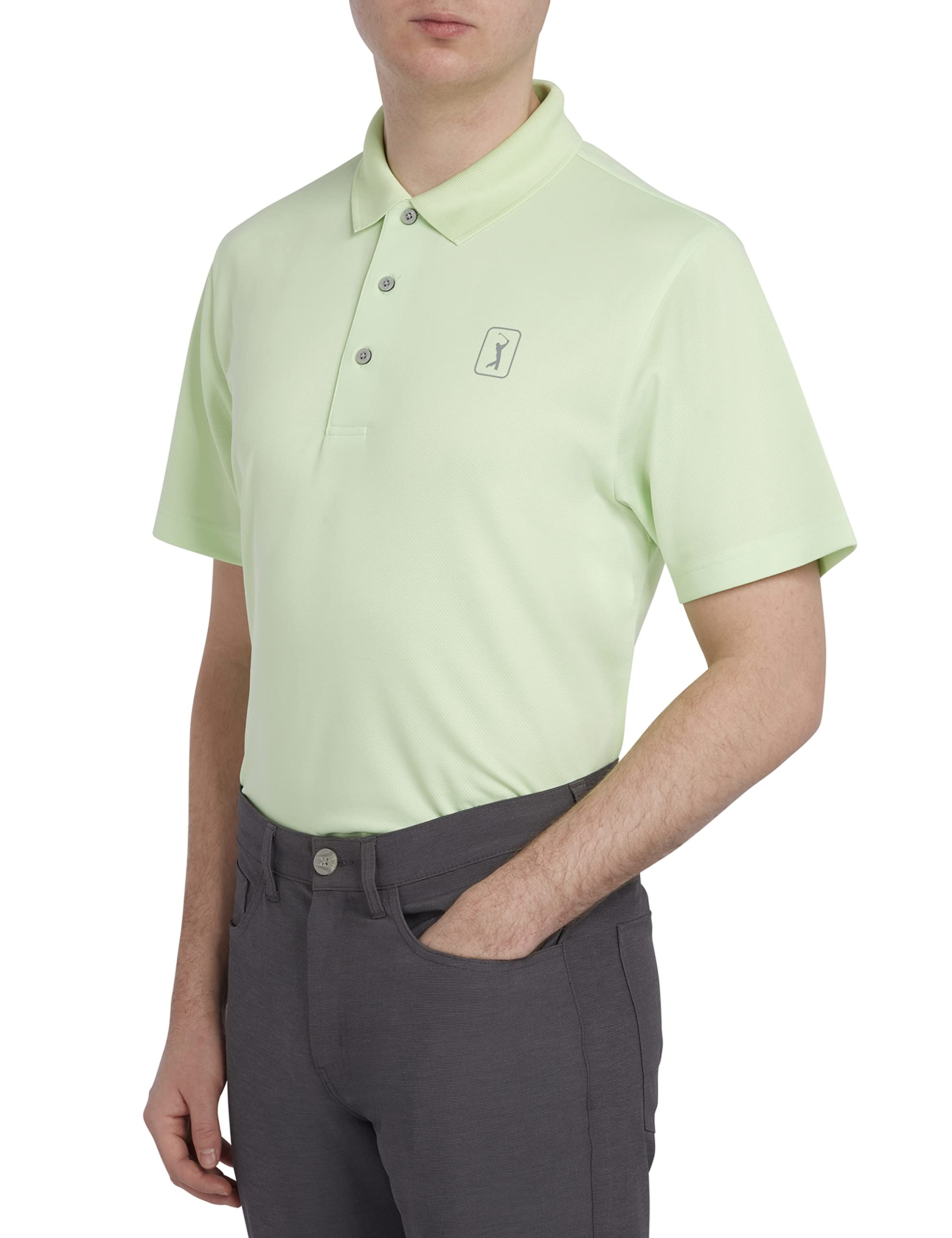 Pga Tour Men's Patina Green - Golf Polo Shirt, Airflux Solid Mesh Polo, Breathable, Short Sleeve, Natural Stretch, Regular Fit