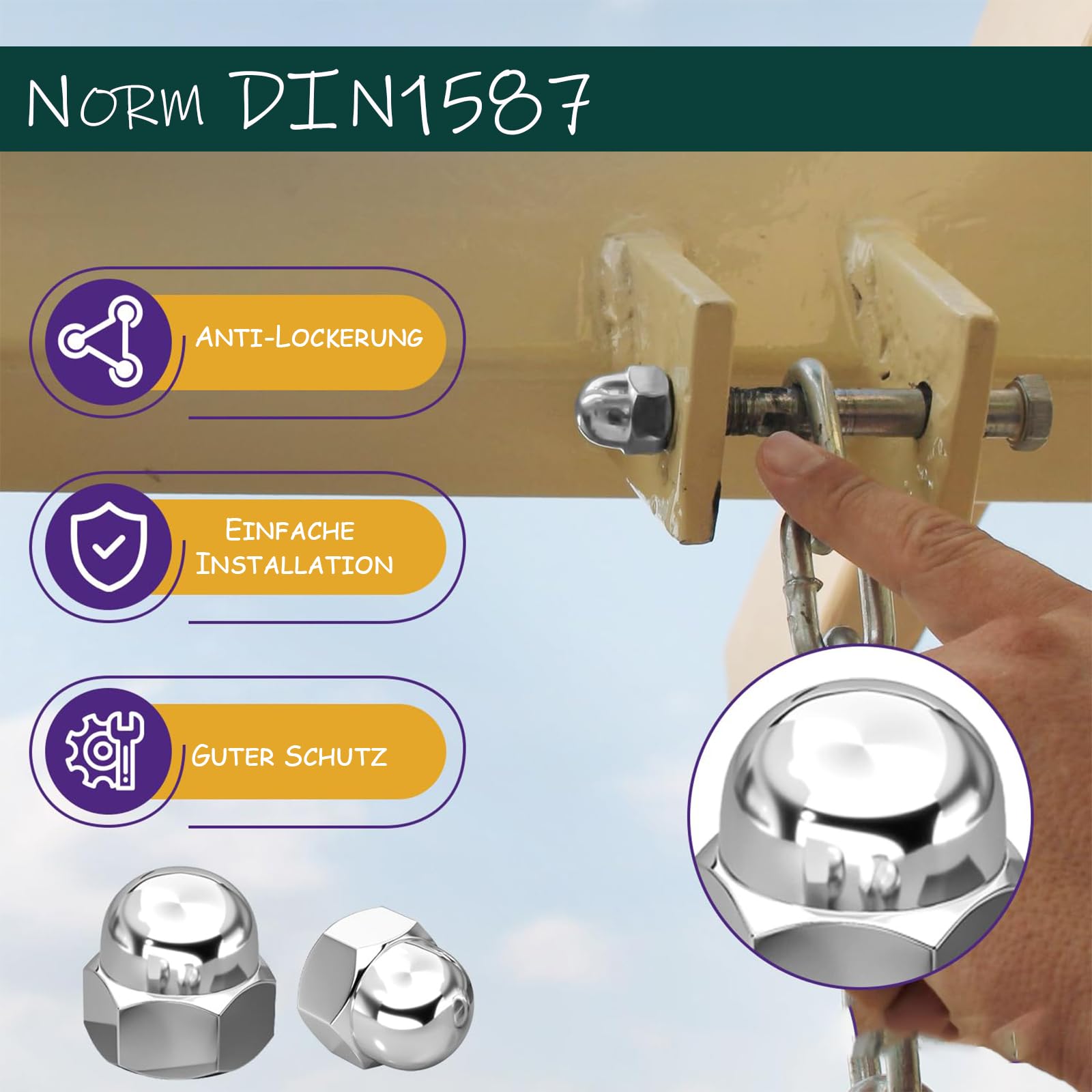 Dadi Ciechi In Acciaio Inox A2 - M8, DIN1587, Confezione Da 10 Pezzi - Foto 2