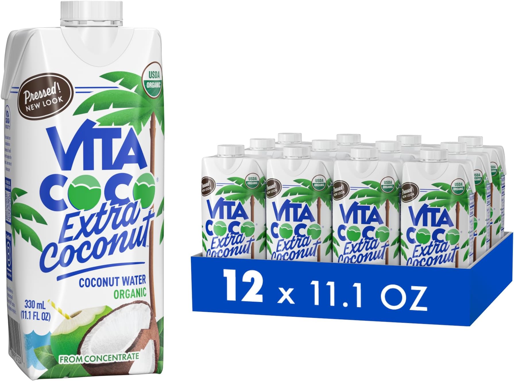 Vita Coco Organic Coconut Water, Extra Coconut | More "Coconutty Flavor" | Hydrating Electrolytes | Vital Nutrients | 11.1 Fl Oz (Pack of 12)