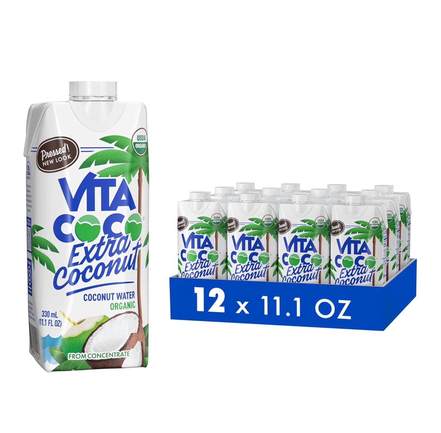 Vita Coco Organic Extra Coconut Water - Rich Coconutty Flavor, Hydrating Electrolytes, Nutrients | 11.1oz Pack of 12