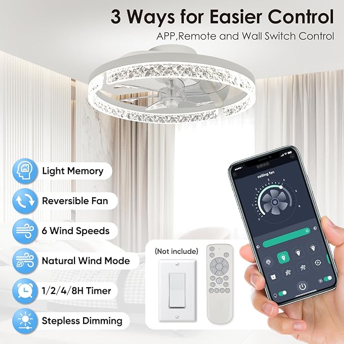 Ventilador de Techo 18" Con Luz LED Dimmable y Control Remot miniatura 2