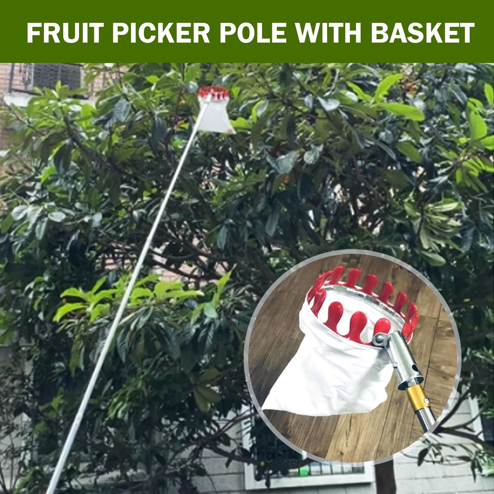 Obstpflücker mit Teleskopstiel, Apfelsammler aus Edelstahl, Beerenpflücker, Feigenpflücker for Avocado, Aprikose, Birne, Orange, Mango, Mehrere Größen Verfügbar(5m)