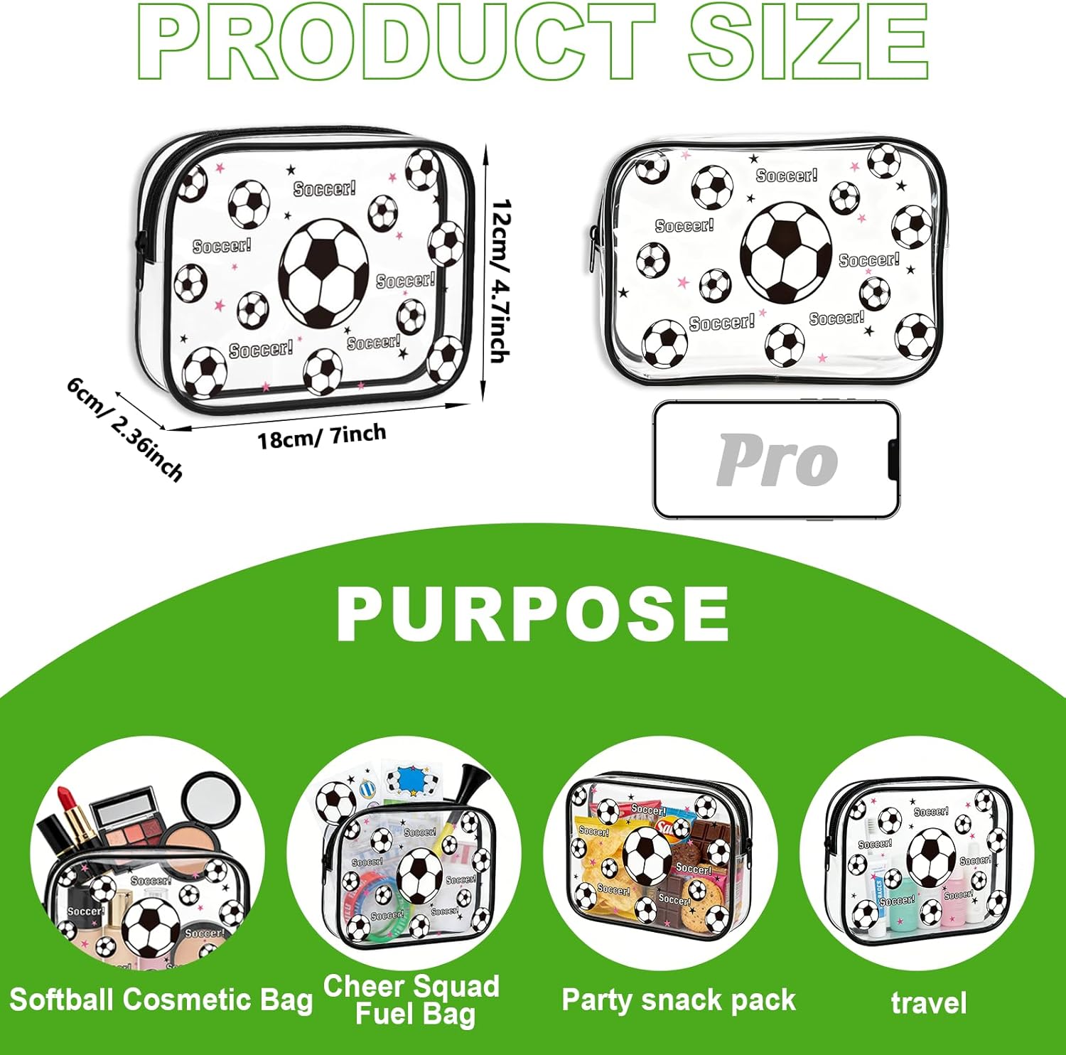 30 Pcs Soccer Cosmetic Bag Bulk- PVC Waterproof Clear Makeup Bags Soccers Gifts Accessories for Soccer Team Gifts for Girls Kids Birthday Party Favors & Cheer Gifts