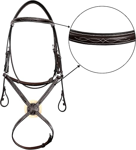 Miniatura 4 de Exion Figura 8 - Brida de caballo con riendas de cuero  Brida de salto inglesa con banda nasal de figura 8  Brida ecuestre negra y marrón para