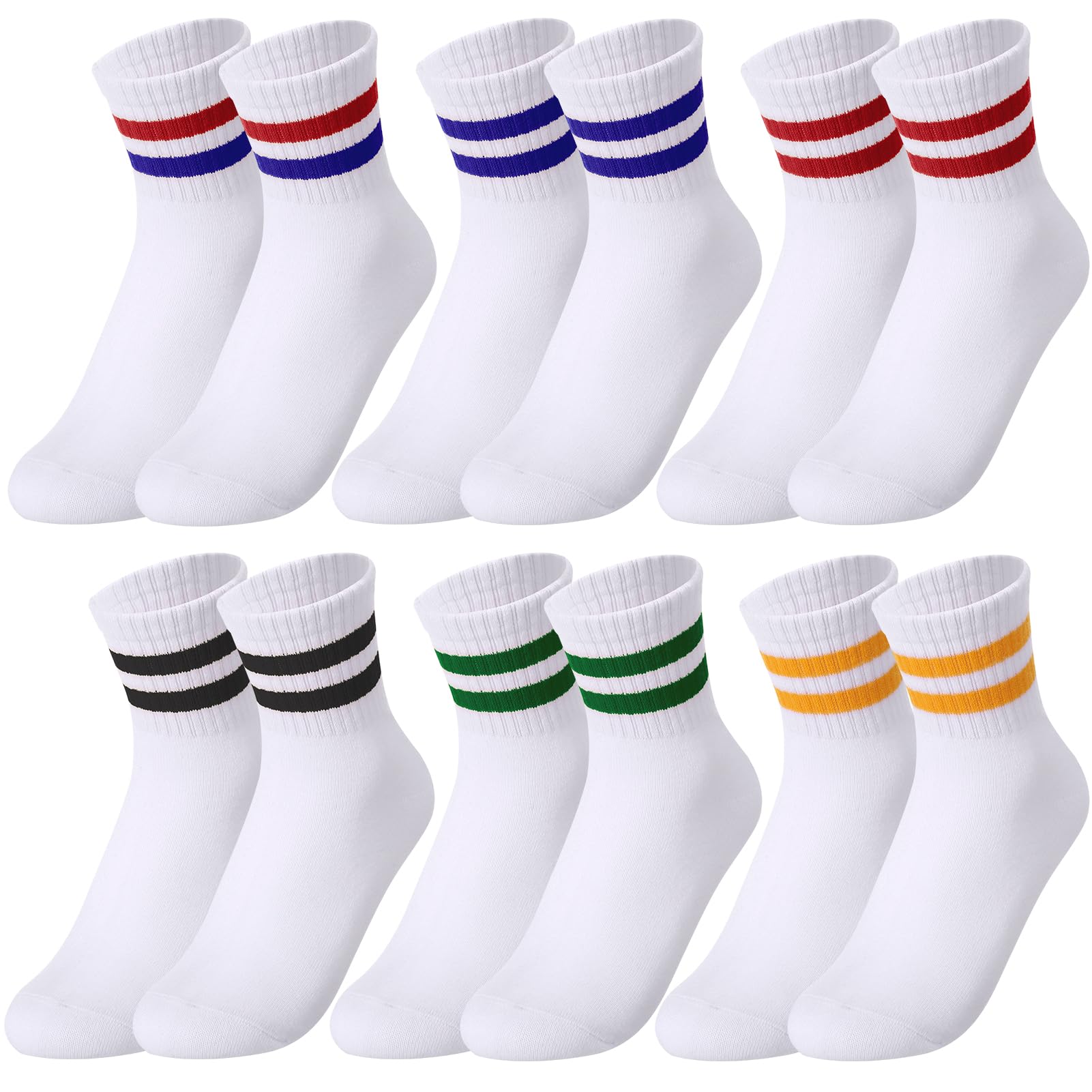 Zuimei 6 Pairs Boys Girls Socks Kids Sport Crew Socks Junior Cotton School Sports Sock, Striped Stretchy Athletic Sock for Girls and Boys 6-12 Years