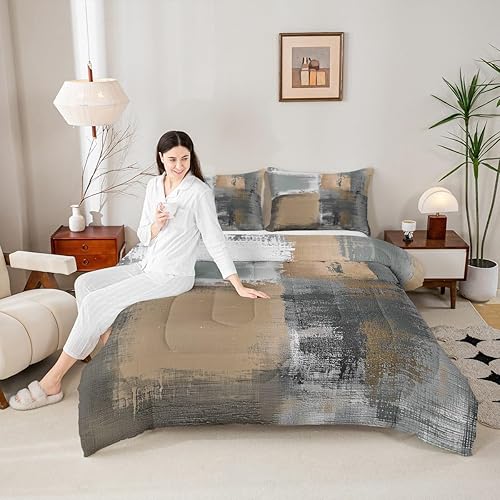 Miniatura 2 de Erosebridal Juego de ropa de cama de teñido anudado gris, tamaño Queen, color marrón, degradado, negro, abstracto, grunge, juego de edredón de