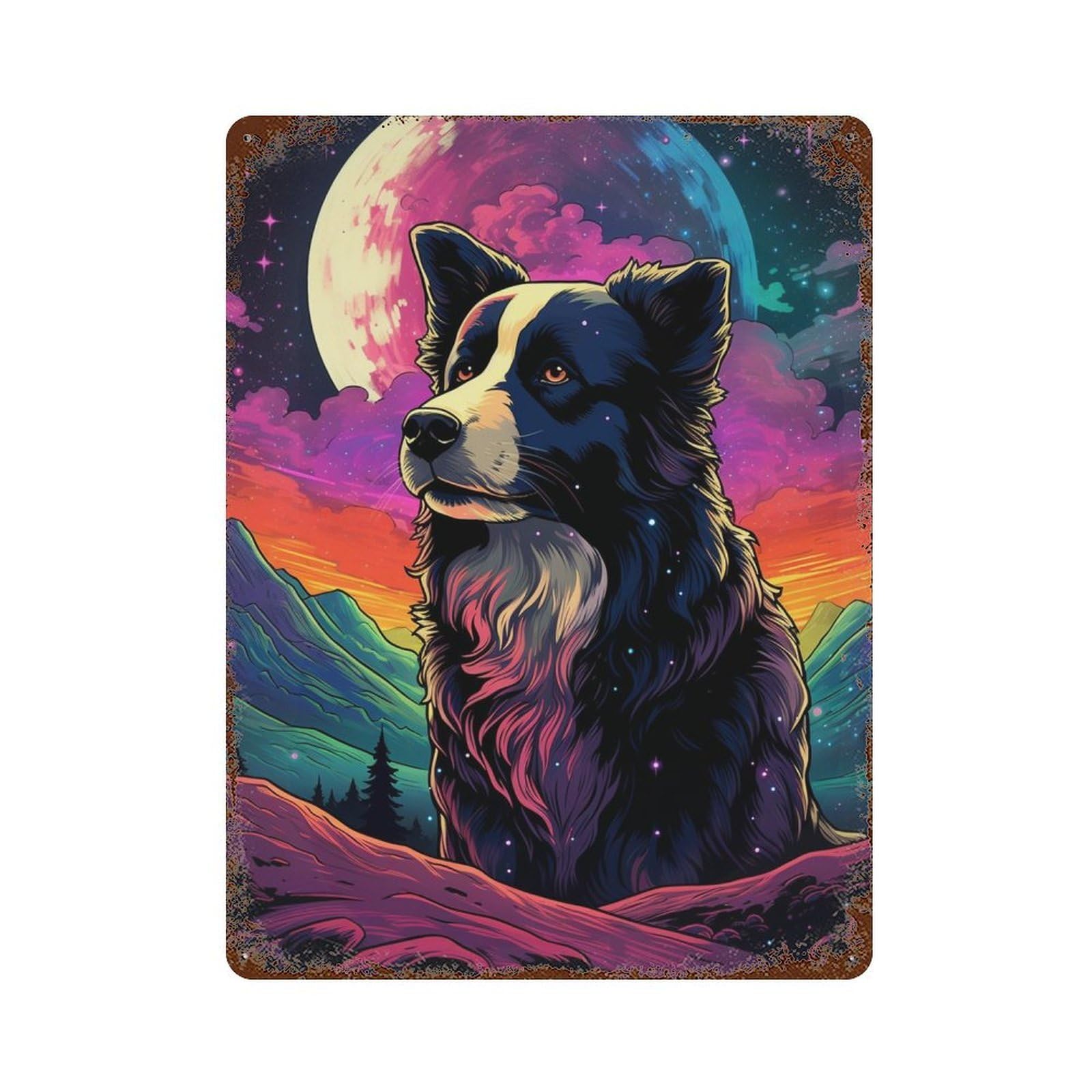 Galactic Canine Majesty -1 Aged Metal Wall Plaque 15.7"x11.8", for Basement, Hobby Room And Garage Decor, Rustic Home Decor