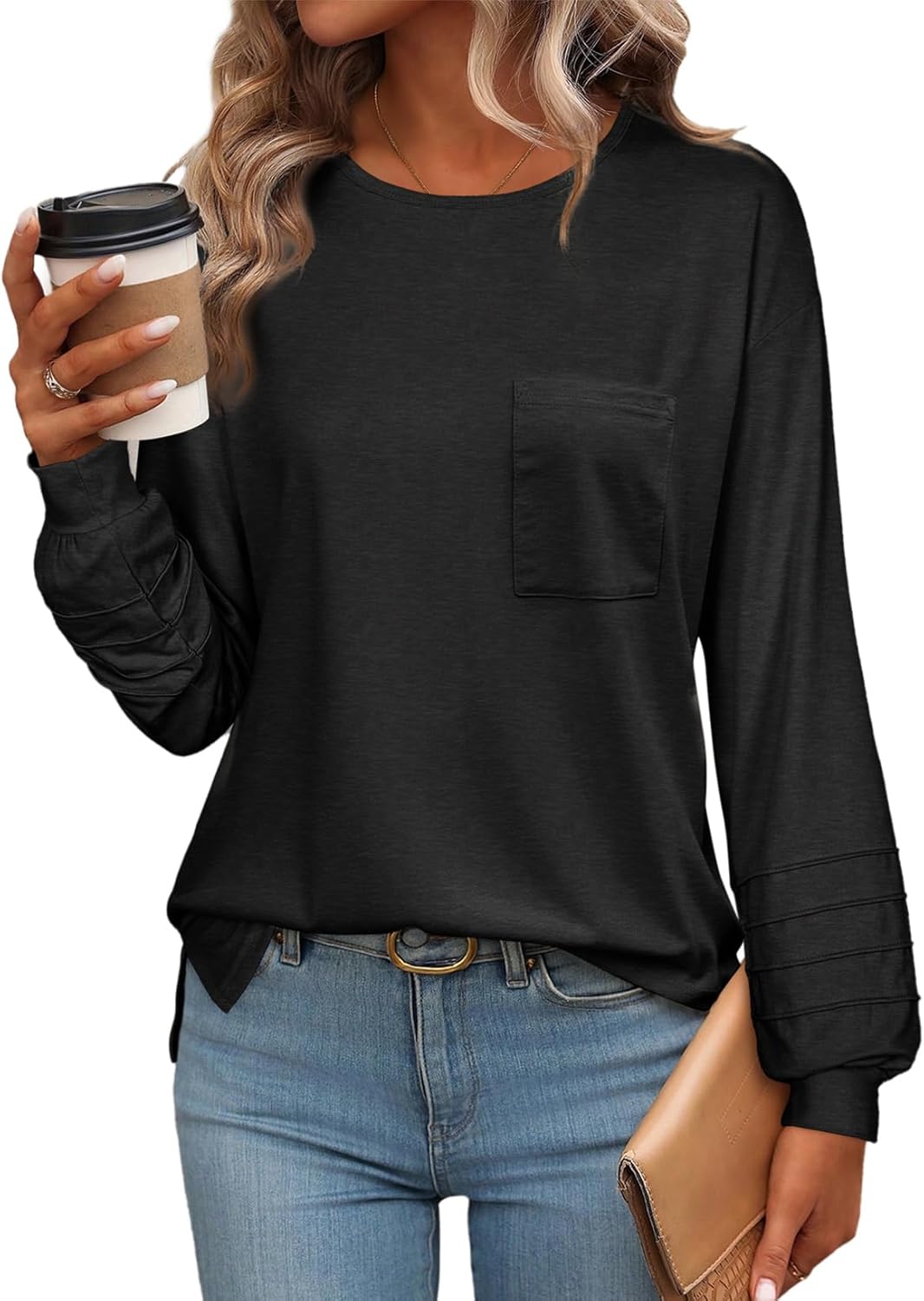 Dokotoo Womens Tops 2025 Fashion Long Sleeve Shirts Loose Cute Crewneck Basic Business Tees Blouses