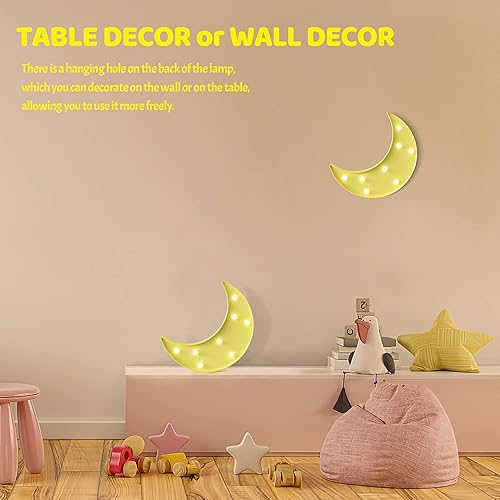 Miniatura 3 de Ganrami Luz nocturna de luna amarilla para dormitorio de niños, decoración de luna alimentada por batería para pared de guardería, luces nocturnas