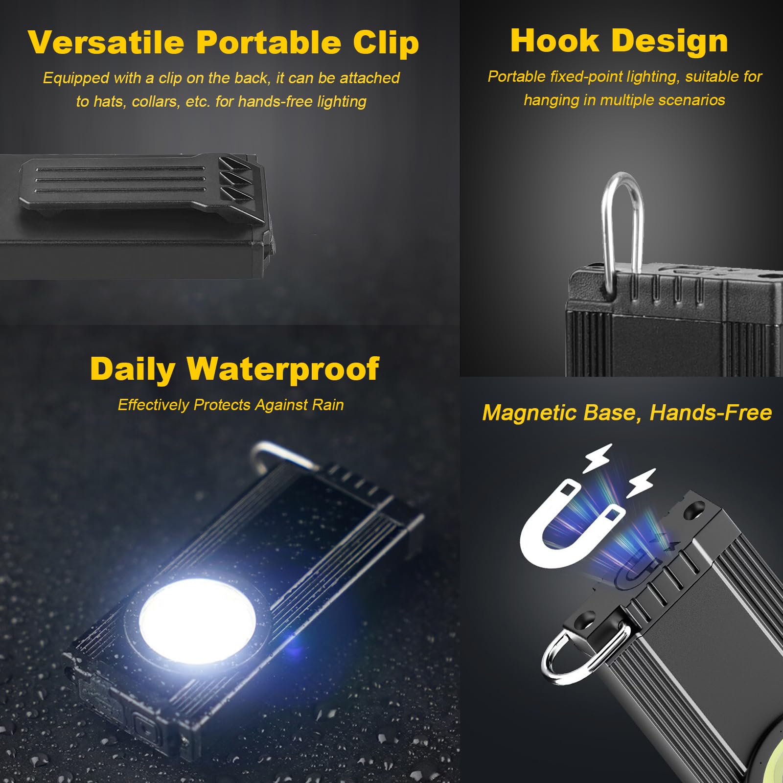 Torcia portachiavi, 500 lumen, ricaricabile, mini luce portatile con magnete e portatile, luce tascabile EDC per campeggio, escursionismo, emergenza