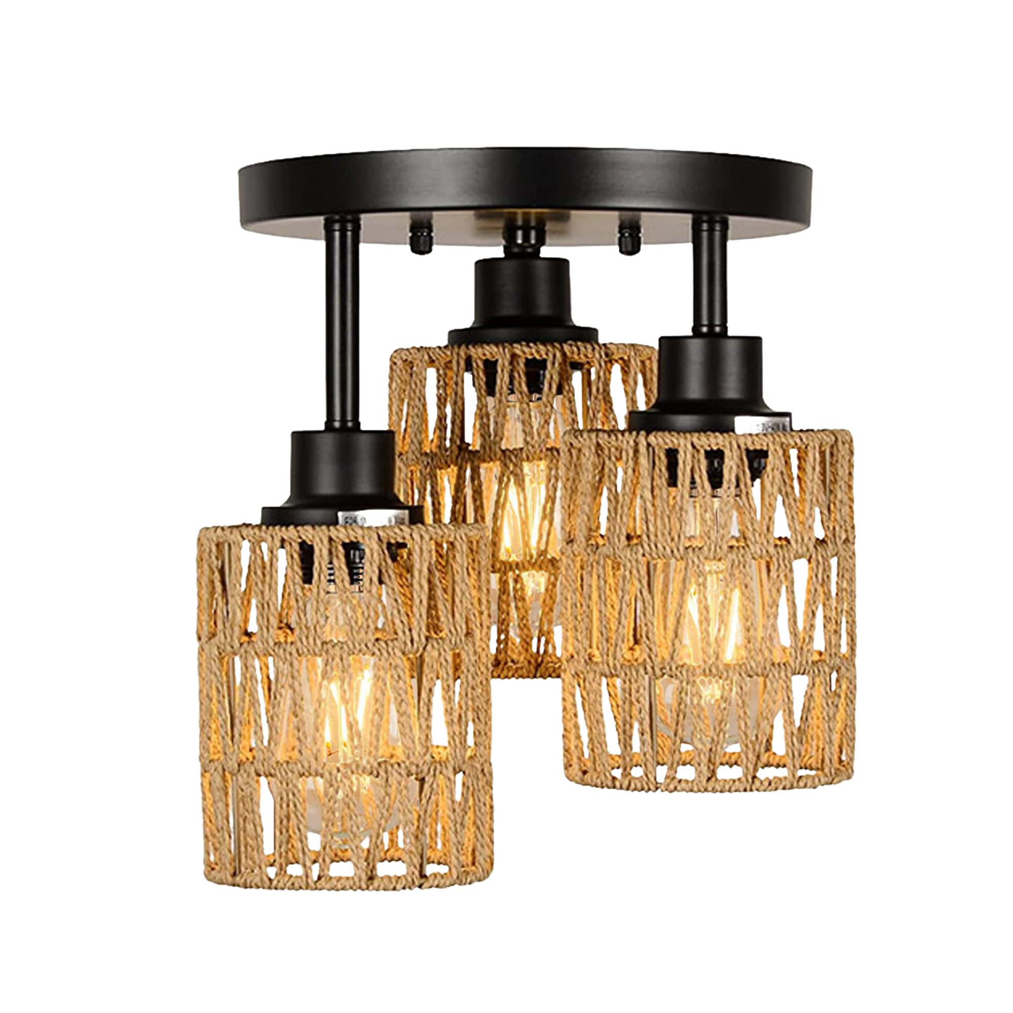 SKIVTGLAMP 3 Lights RV Twine Braiding Wall Light with 12V Retro Black RV Decorative Light RV Ceiling Light Hallway Light Fixtures Ceiling Mount, E26 E27 Industrial Semi Flush Mount for RV Camper