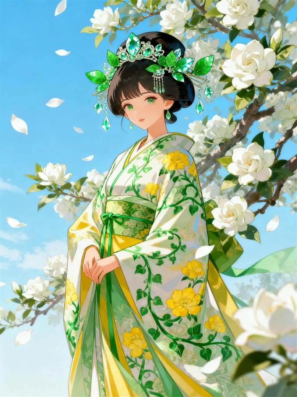 AMBATTERY 0 DIY Bead Embroidery Set Kimono Girl and Flowering Tree Needlepoint Handcraft Kit DIY Beaded Painting 3D Tapestry Bead Cross Stitch Set 60x80cm