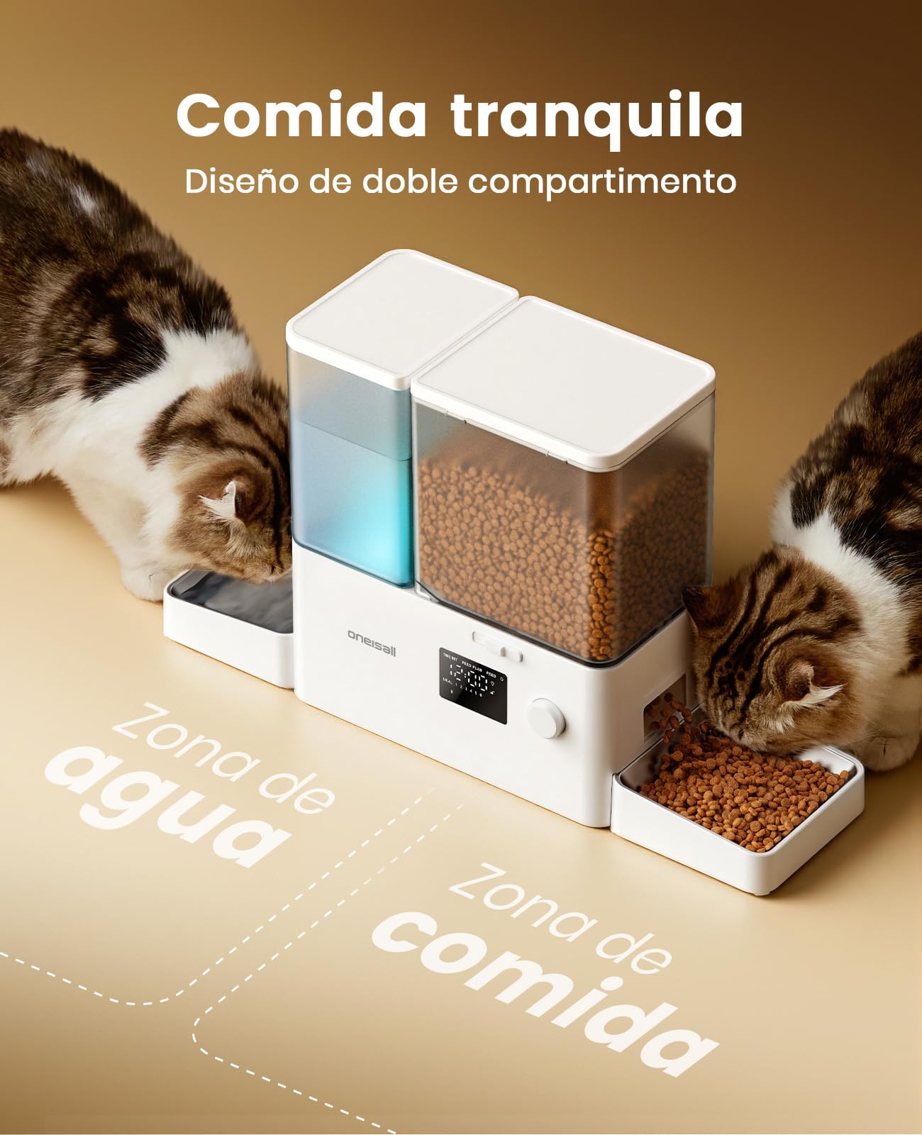 oneisall Distributore automatico per gatti e acqua, 36 tazze/8,5L, 2 in 1, per cibo pulito e acqua fresca, grande capacità, 5 l, dispenser di cibo per gatti e fontana a gravità da 3,5L per animali