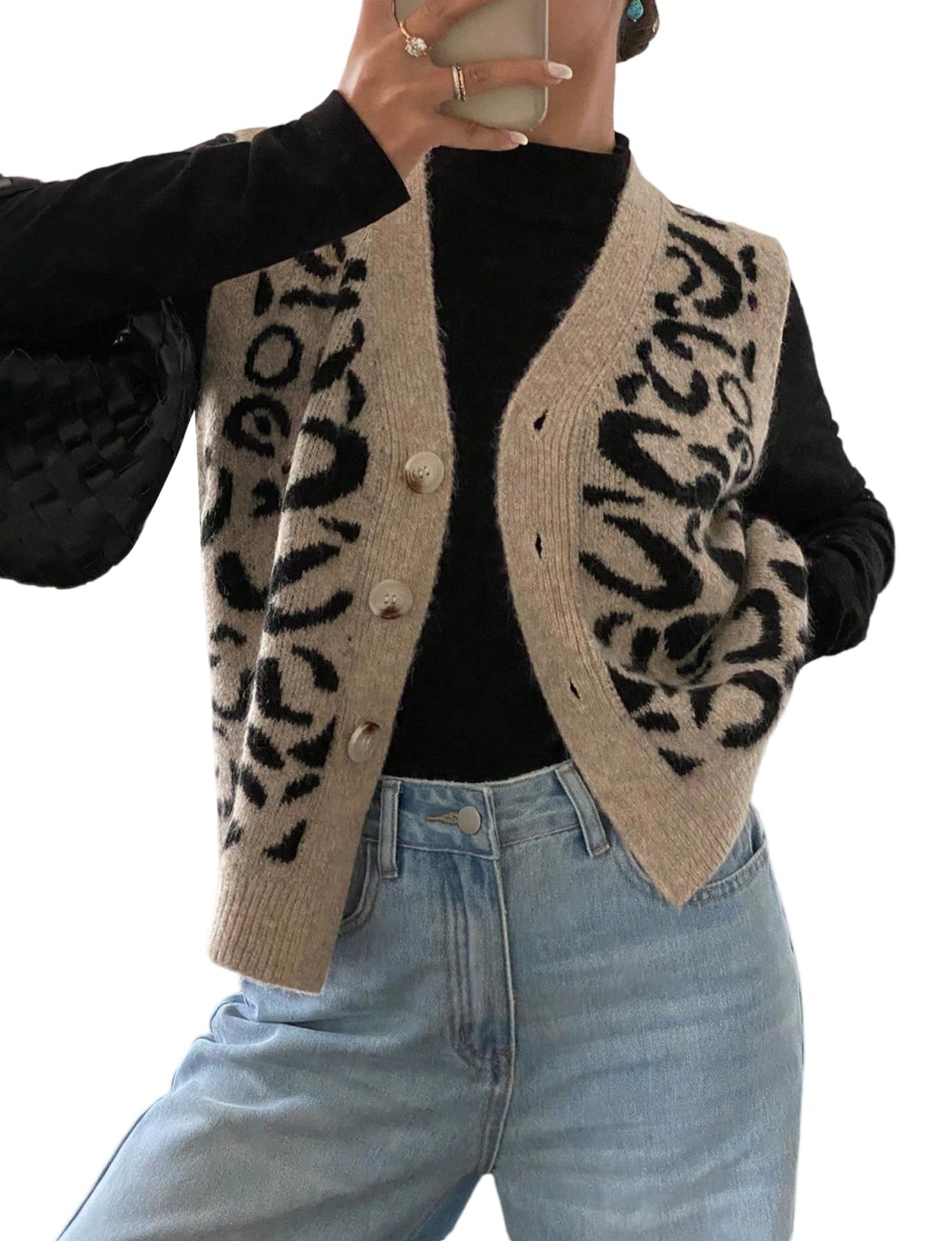 Gilet Leopardato Donna GORGLITTER – Giacca Senza Maniche Con Bottoni E Scollo A V, Morbido E Traspirante, Casual, Taglie Da XS A L