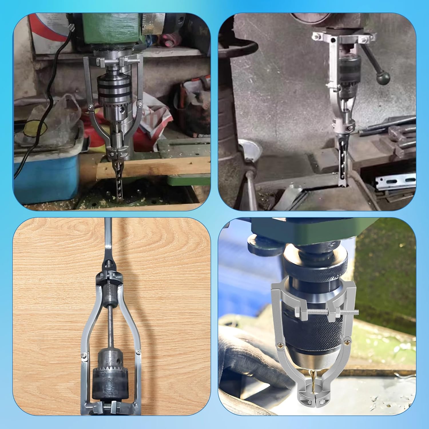 Square Hole Drill Bit Adapter with 4pcs Square Hole Drill Bit, Mortising Attachment for Drill Press, Mortise and Tenon Tools, Easy Install or Disassemble Fixing Bracket