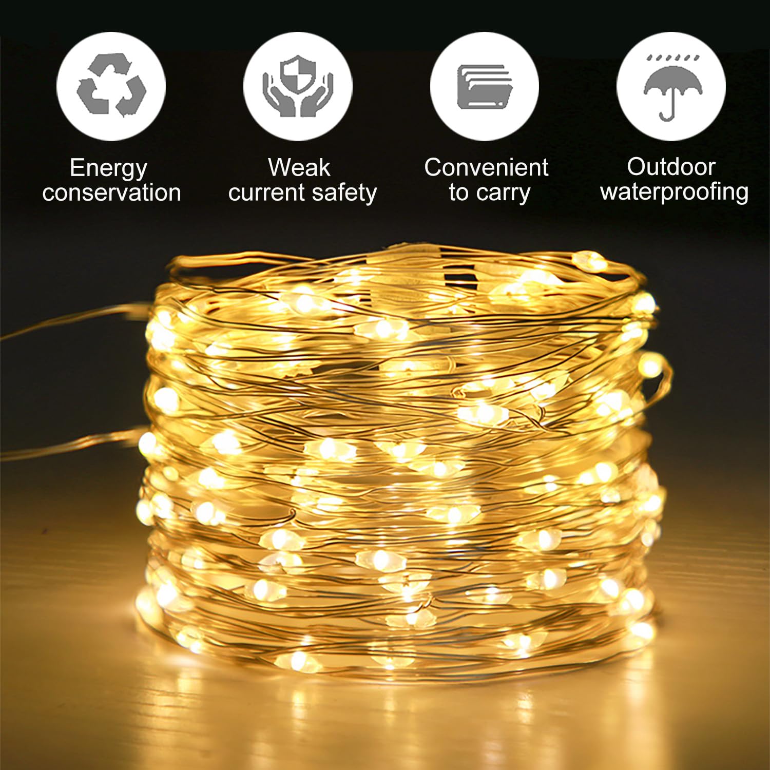 Stringa Luci LED 10M Filo Di Rame | Luci Natale Esterno | 100 LED
