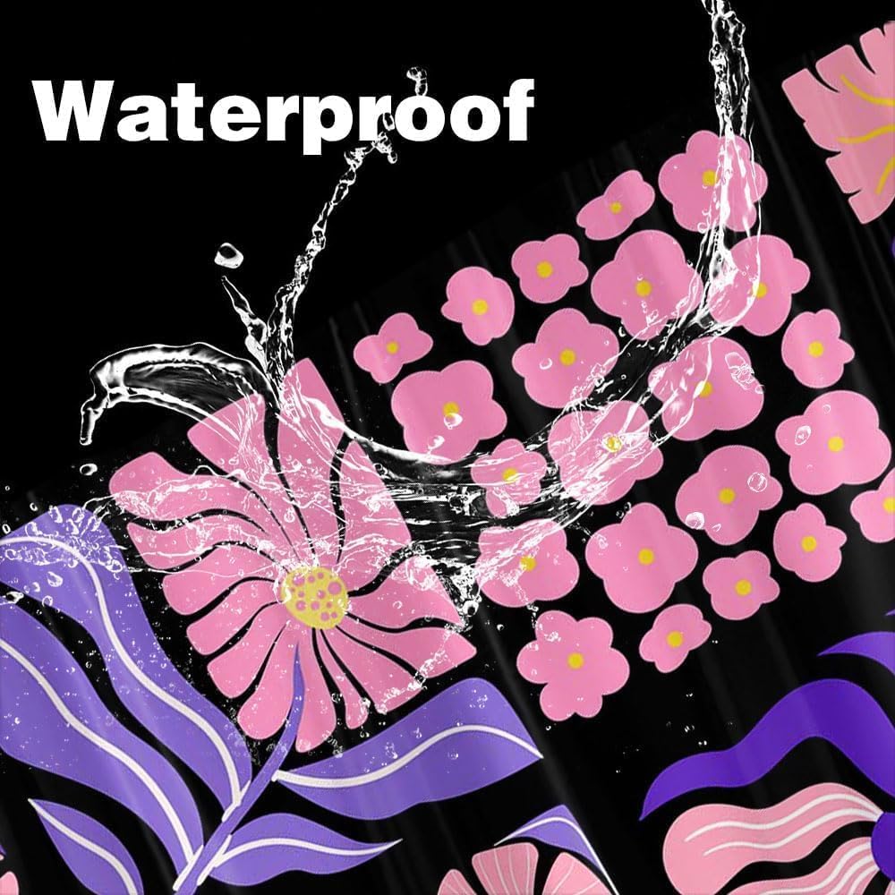 JAWO Retro Patchwork Floral Shower Curtain, Mid - Century Modern Boho Bathroom Decor with Pink and Purple Botanical Patterns, Waterproof Fabric Shower Curtain Sets with Hooks, 69X84IN