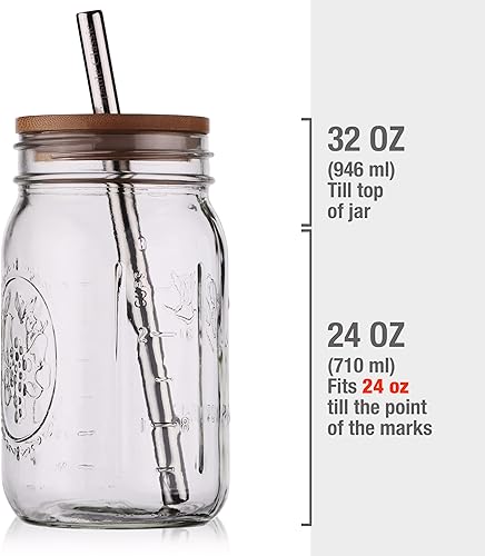 Miniatura 2 de Tazas reutilizables para té y batidos de burbujas Boba  2 tarros de vidrio de boca ancha de 32 onzas con tapas de bambú  2 popotes reutilizables de