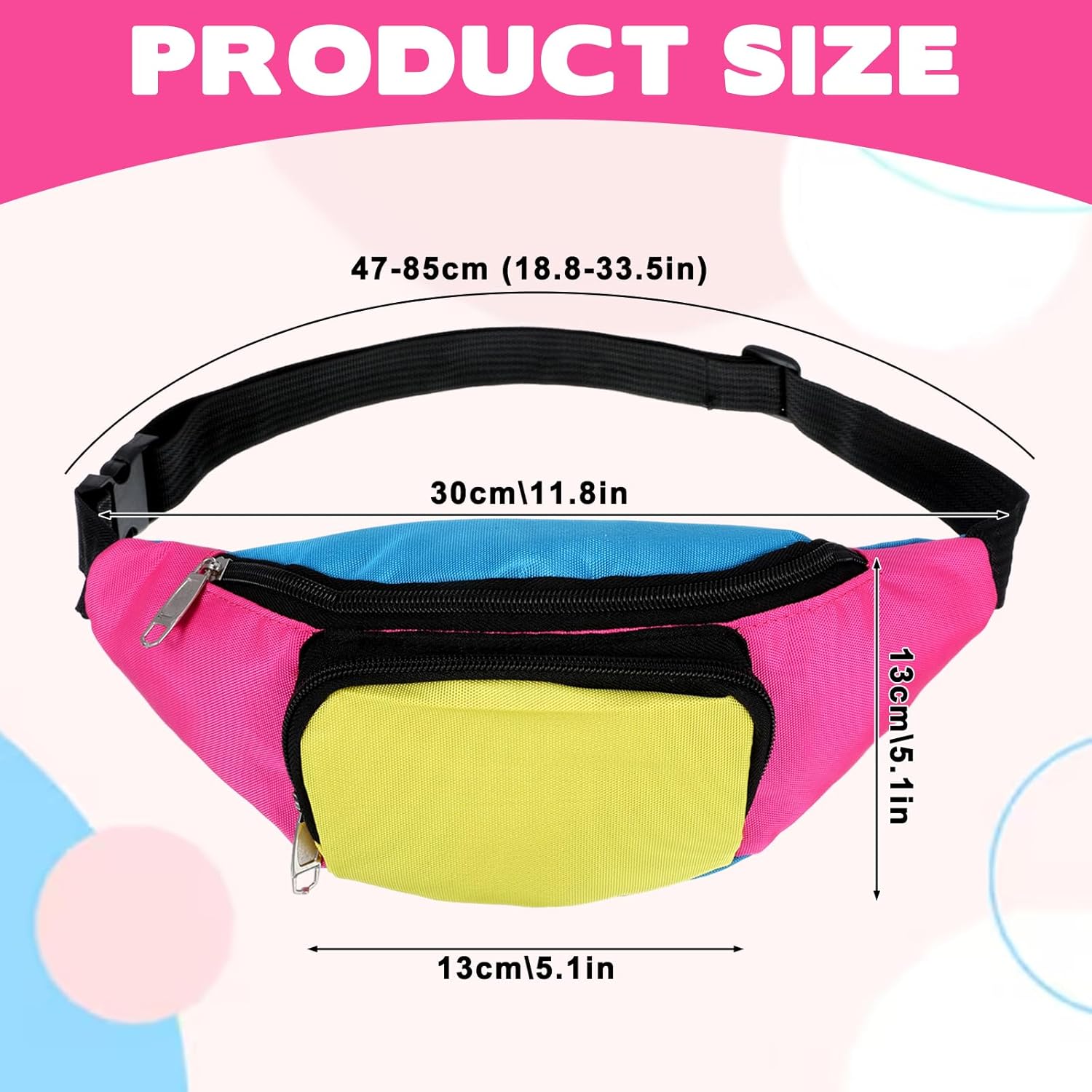 Pink Neon Retro 80s Fanny Pack with 2 Pockets Hands-free Small Belt Bags for Women Men Travel Halloween Party 80s Vintage Rave Holiday Festival Party Accessories Colorful - Image 2