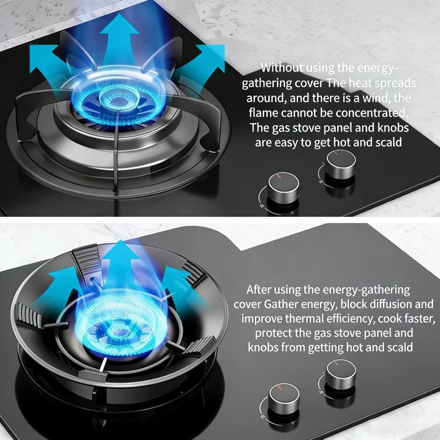 Cast Iron Wind Shield & Energy-Saving Ring for Gas Stove – Universal Non-Slip Heat Concentrator – Fits 4-Claw & 5-Claw Burner Grates (5-Claw)