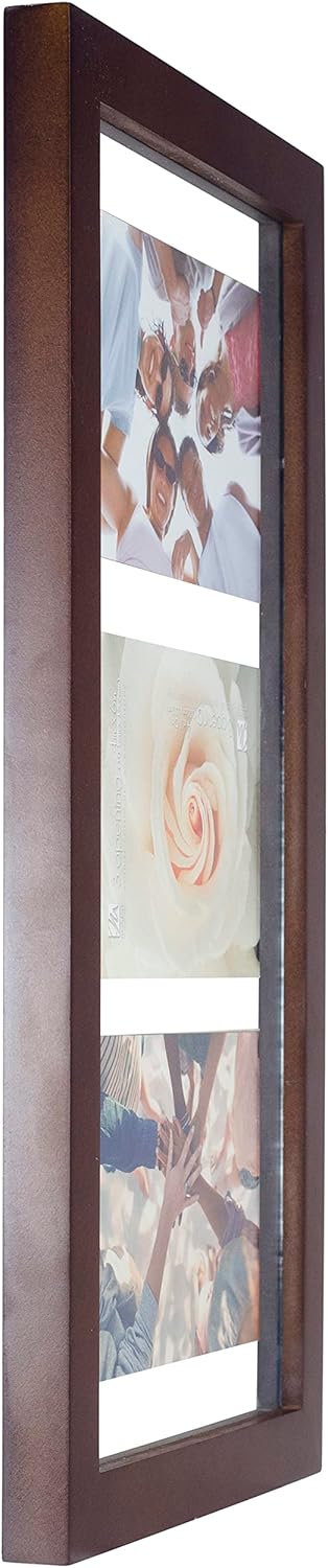 Malden International Designs 8x16 Walnut Floating Glass Wall Frame Displays Up To 3 4x6 Photos