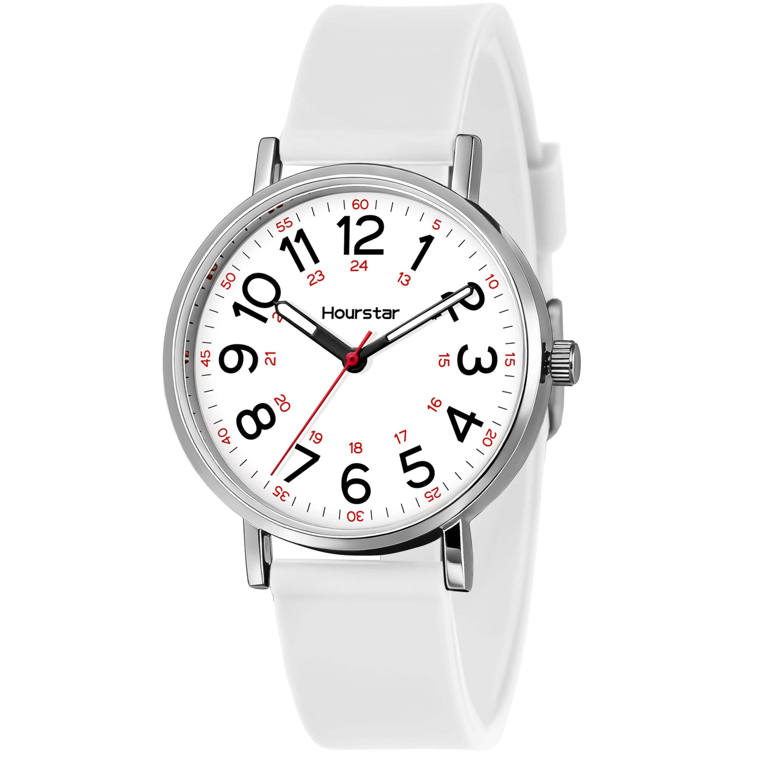 Damen Analog Krankenschwester Uhr mit Sekundenzeiger zum Stillen 12/24 Zeit Silikon Band Leicht Ablesen (Weiß)