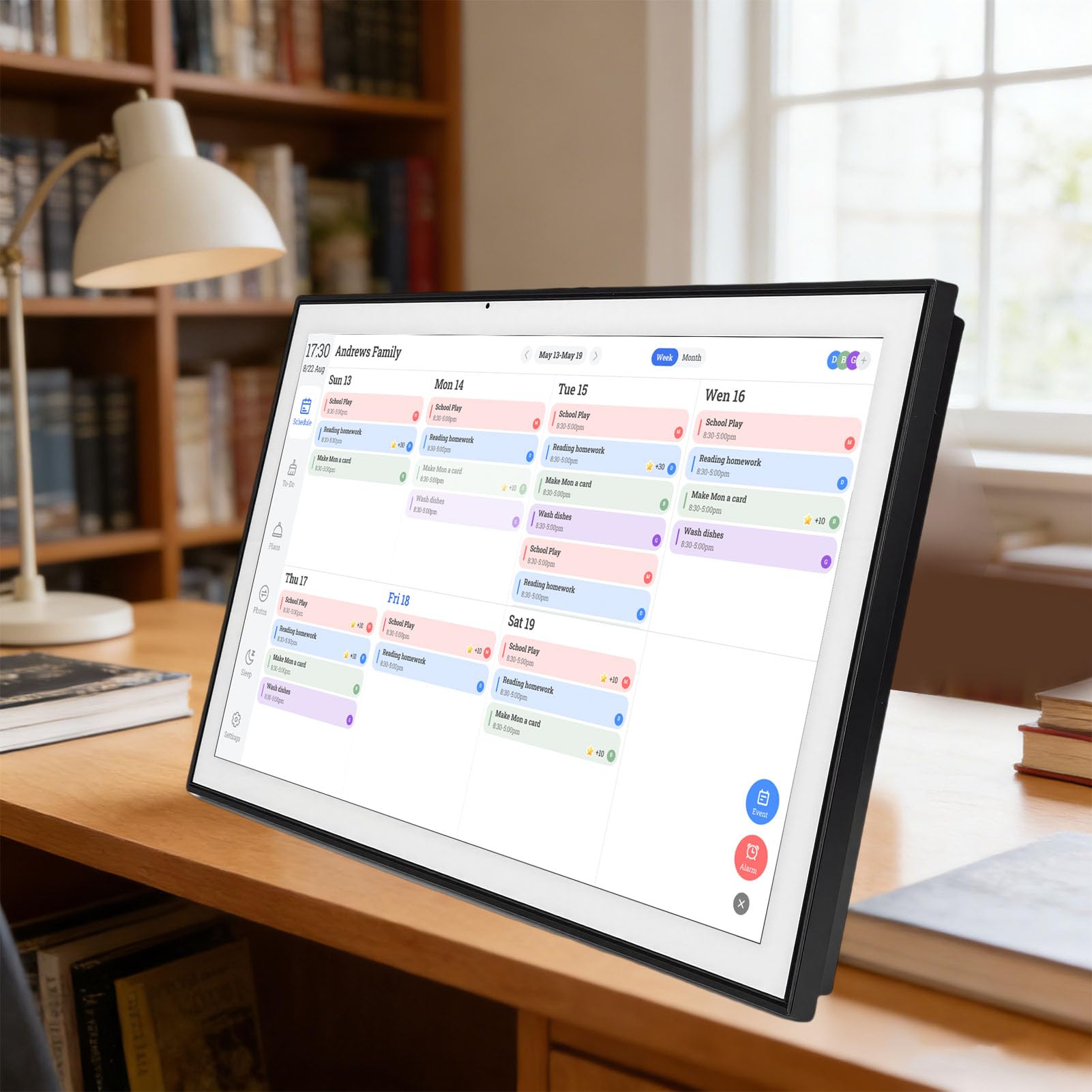Eujgoov 21,5 Zoll Intelligenter Digitaler Kalender, Touchscreen-Familienplaner mit 1920 X 1080P IPS-Display, Synchronisierung mit Yahoo, für die Wand- und Schreibtischmontage Im Home (EU-Stecker