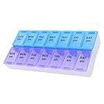 7 Day Weekly AM PM Pill Organizer, ShysTech Large Pill Case Pill Box for Pills Vitamin Supplements Medication (Purple/Blue)