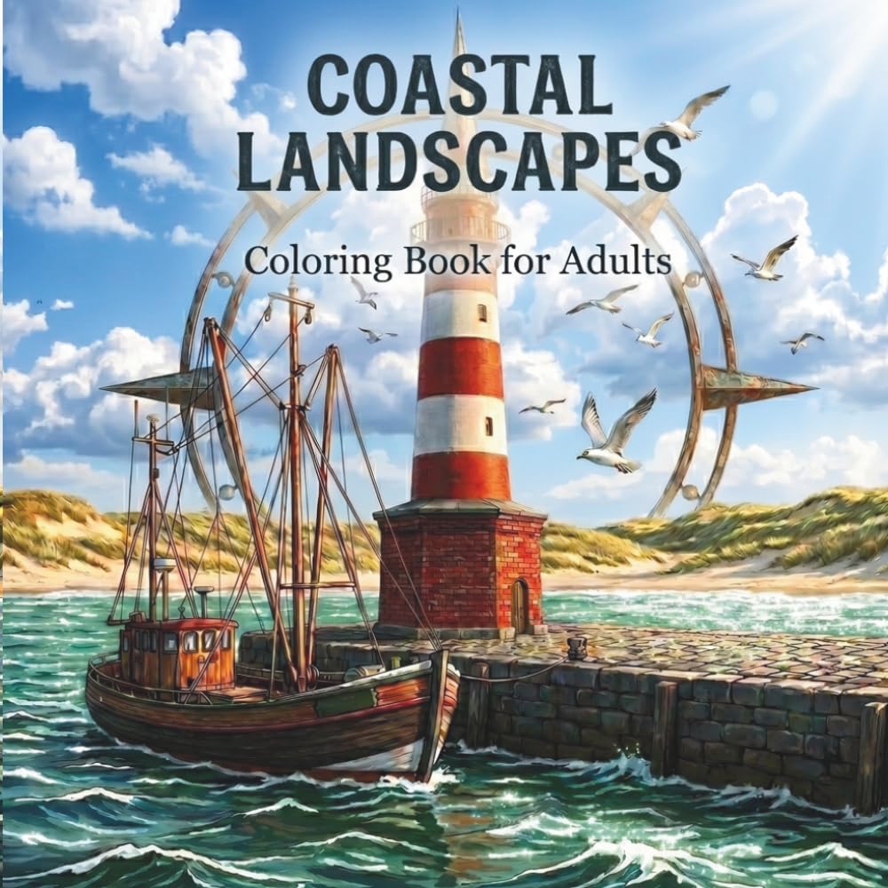 Coastal Landscapes - Coloring Book for Adults: 45 Detailed Coastal Scenes Featuring Lighthouses, Harbor Towns, Fishing Boats, and Nautical Scenes for Relaxation and Stress.
