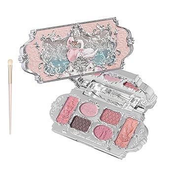 Flower Knows Swan Ballet Six-Color Makeup Palette & Brush Set,Blush,Highlighting & Contour All-in-One Face Makeup Palette with 4 Matte+2 Shimmer Pink Shades03 Pink Swan,0.23 Oz