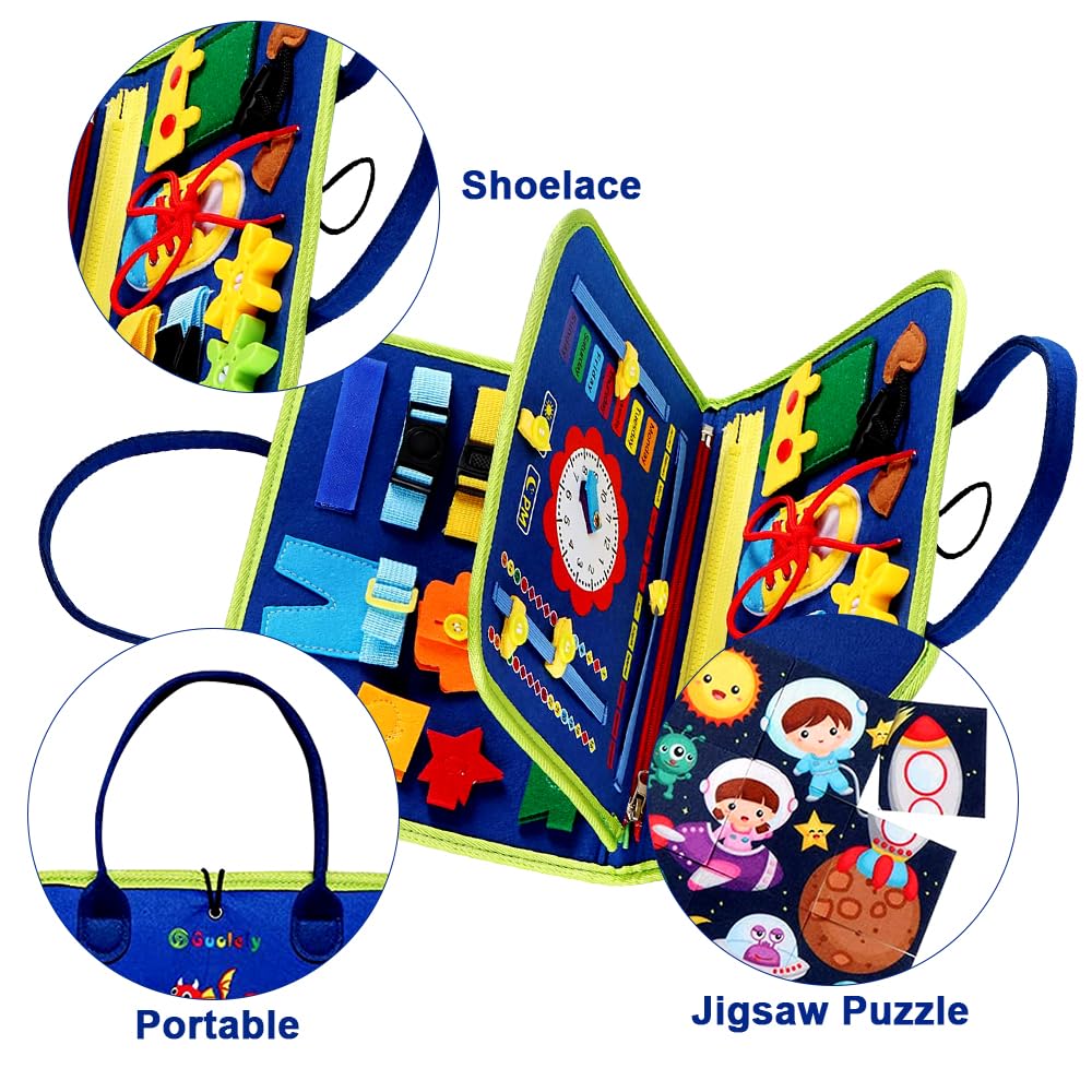 Pannello Sensoriale Montessori, DIY Libro delle attività in Feltro, Libro Illustrato in Tessuto 3D con attività, Giochi Educativi con Puzzle per Ragazzi e Ragazze 2 3 4 5 6 Anni