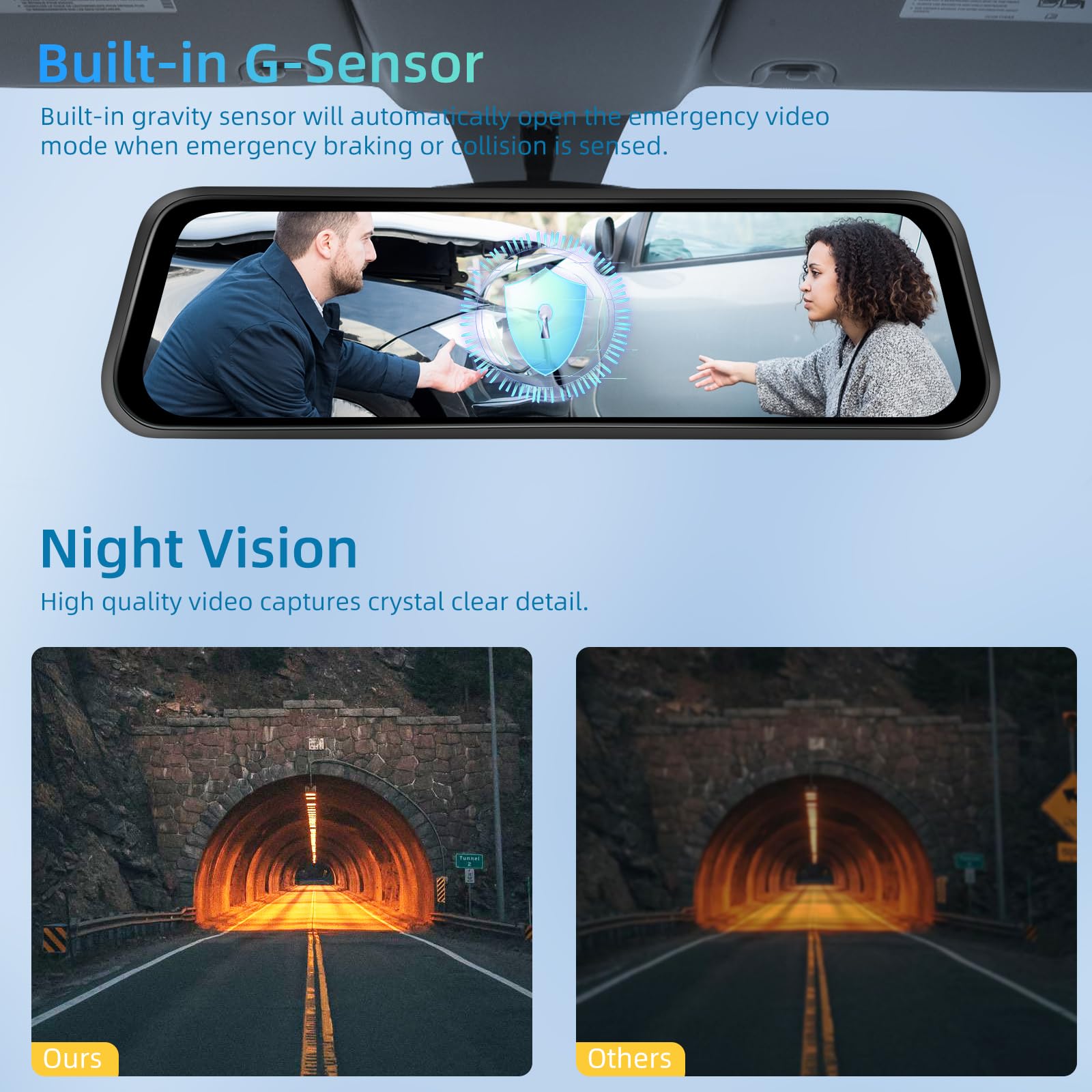 Caméra de Voiture 4K avec miroir et écran tactile de 12 pouces - retroviseur camera de recul avec sans fil Carplay & Android Auto - Enregistrement en boucle G-Sensor WiFi Mirror Link FM + carte TF 64G