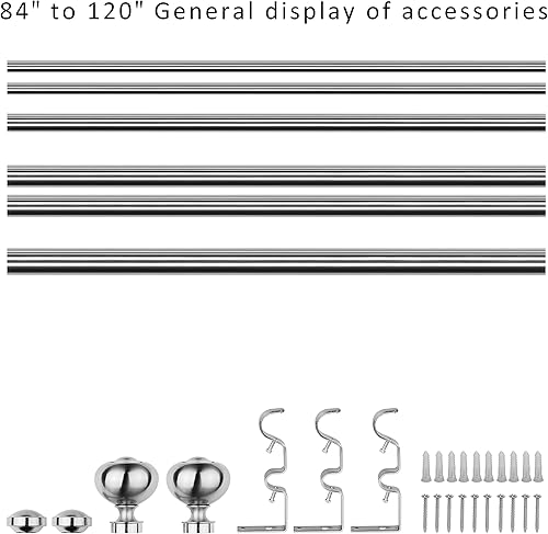 Miniatura 2 de Boenley - Barra de cortina doble de 1 pulgada con remates Urm, Nicke de arena, 84-120 pulgadas
