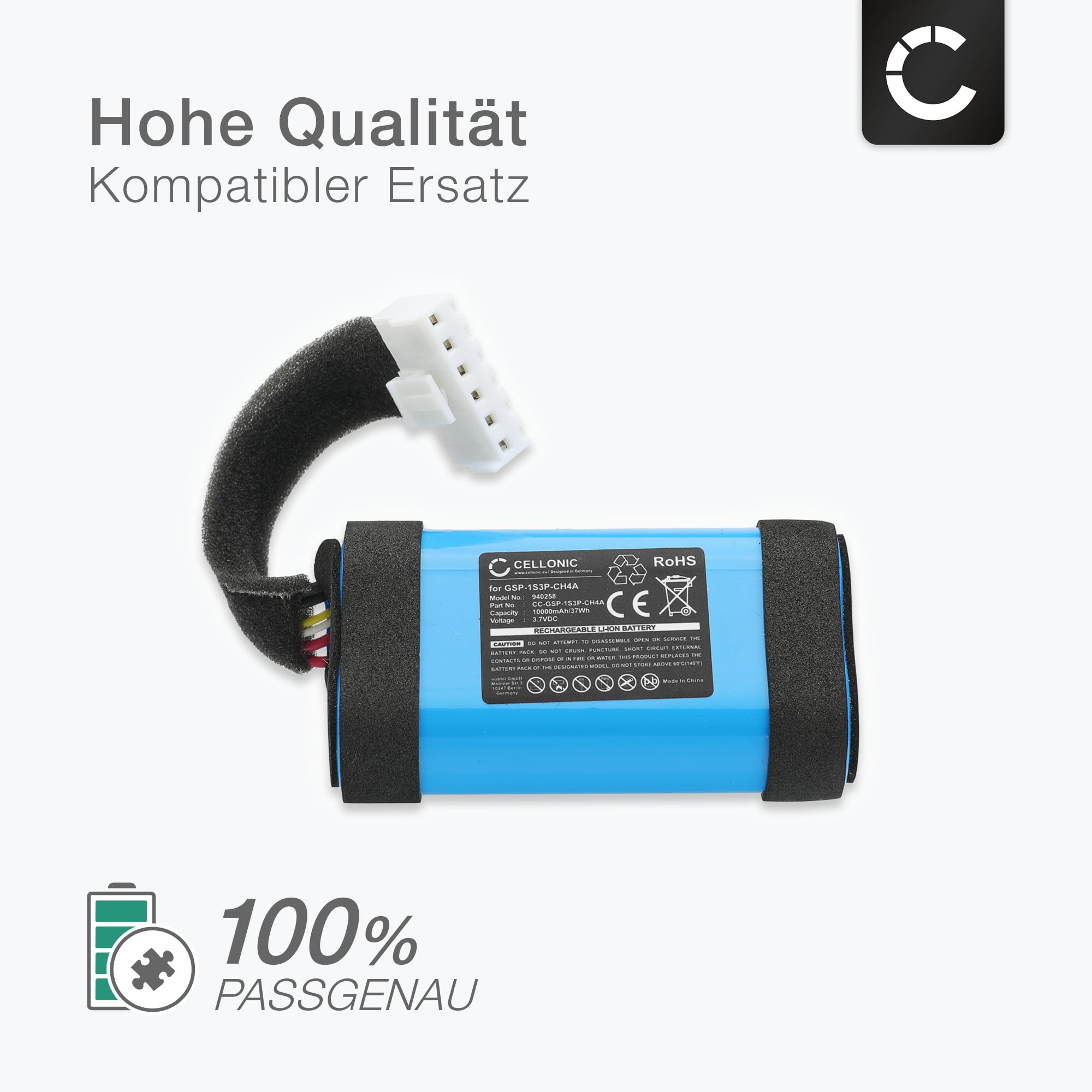 CELLONIC, Akku für Lautsprecher Kompatibel mit JBL Charge 5, Charge 4, GSP-1S3P-CH4A, GSP-1S3P-CH4D (3.7V 10000mAh)