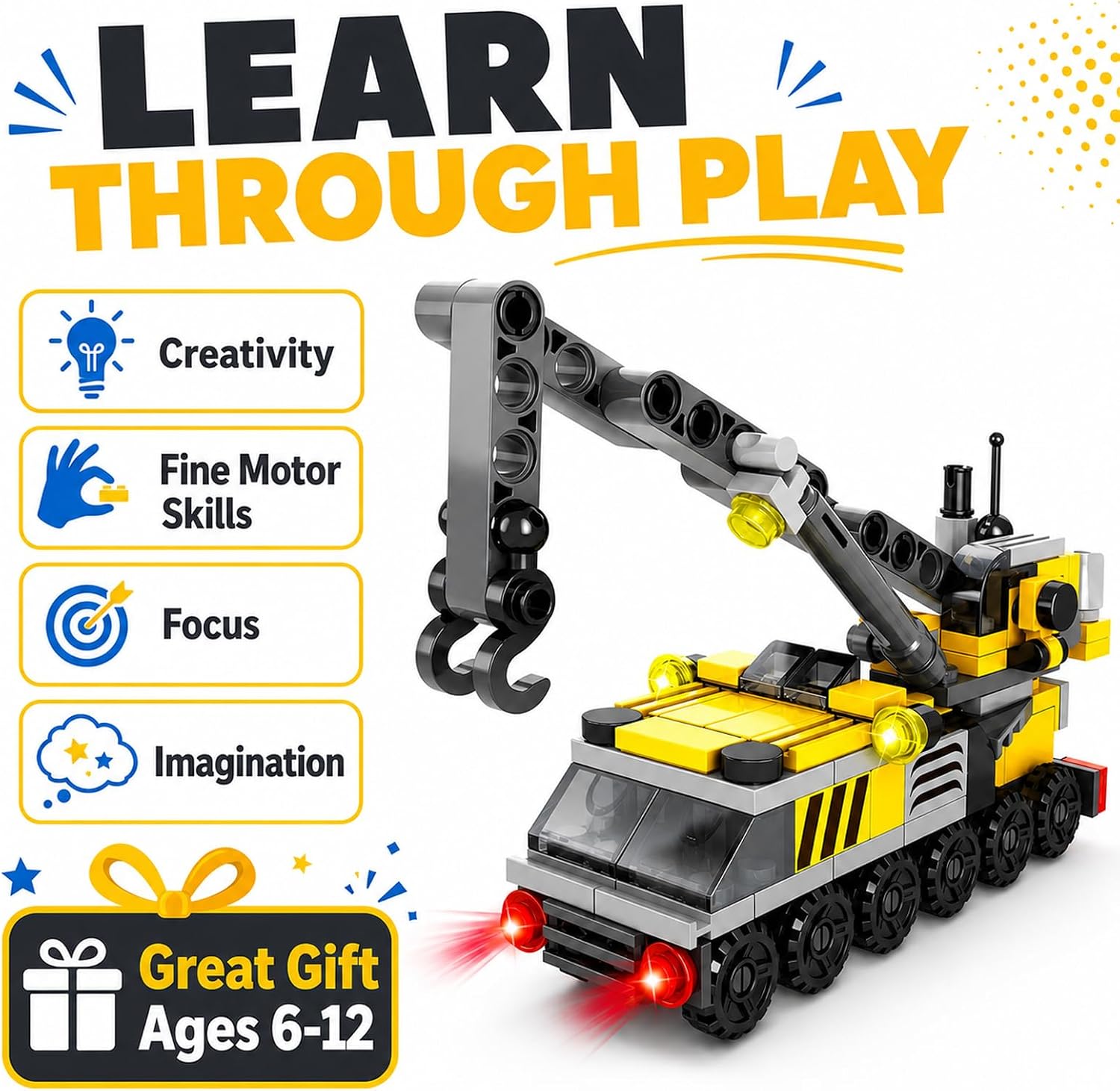 Construction Building Blocks Set, STEM Building Play Toy for Kids Ages 6–12, Great Birthday Gift for Boys Who Love Vehicle Playsets image 4