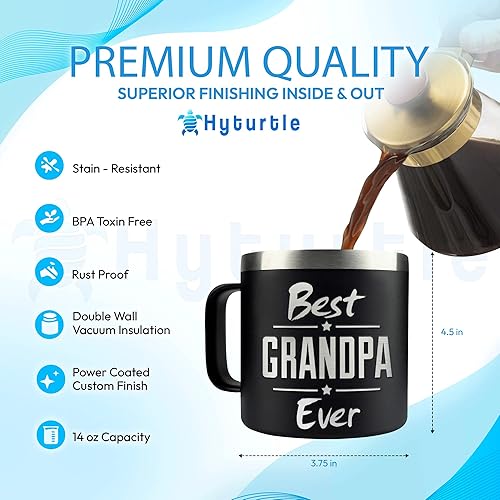 Miniatura 4 de Hyturtle Taza de café con texto en inglés "Best Grandpa Ever", de acero inoxidable, de 14 onzas, regalo para papá, abuelo, hombres en el día del