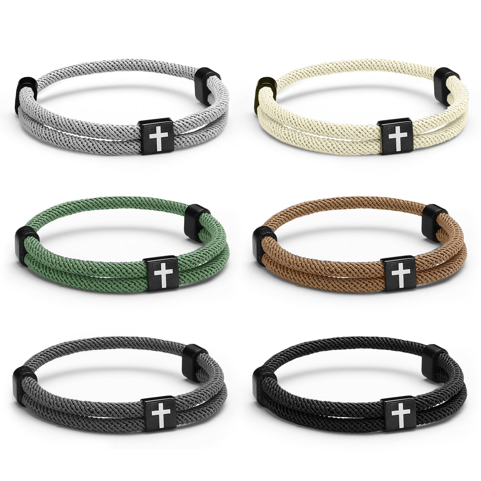 Landical 6 Pcs Braided Cross Bracelet Adjustable Rope Valentine Christian Religious Gift Jesus Bracelet for Men Women WWJD Wristband